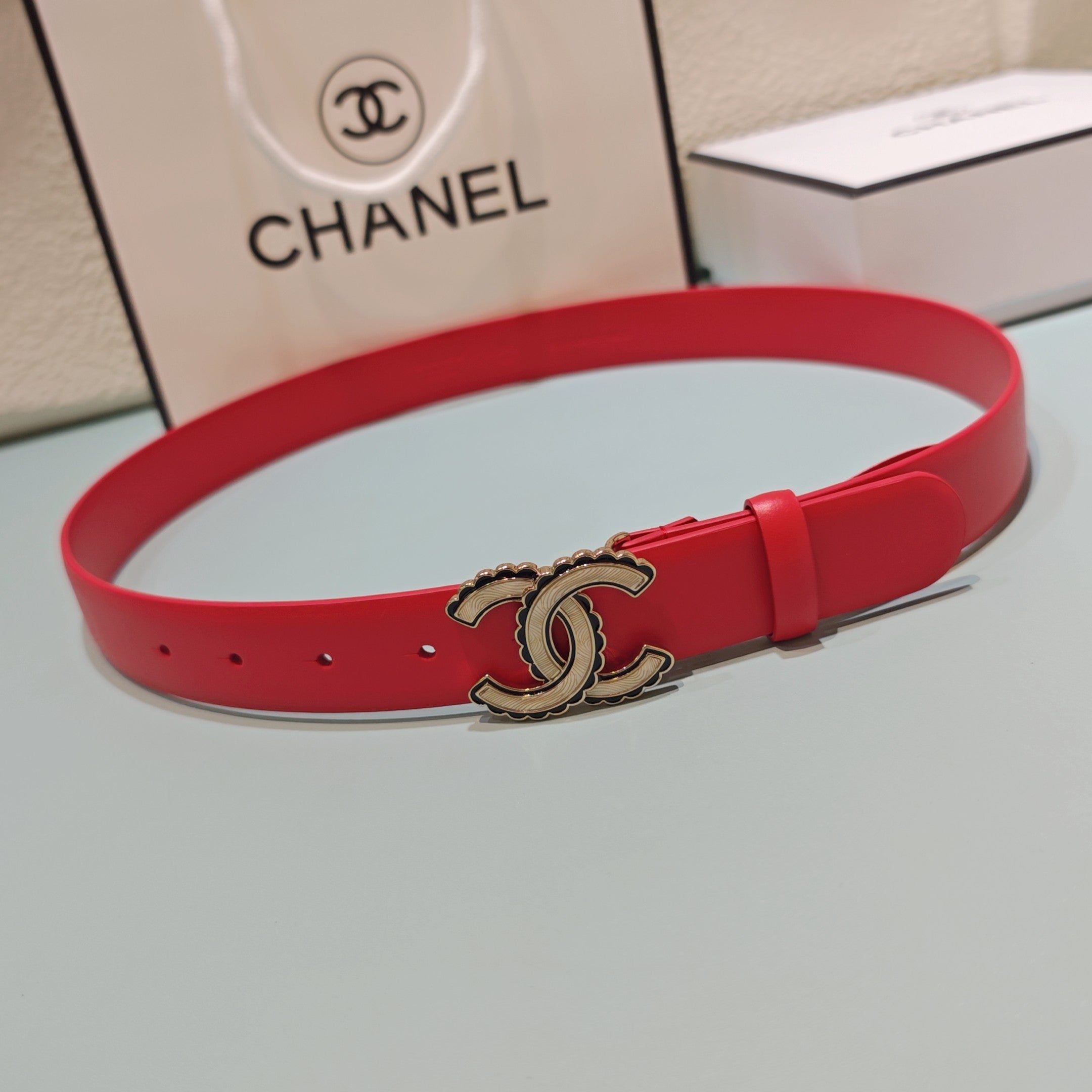 CC Belt 3.0 Scalloped Edge Buckle Red Cowhide 200008