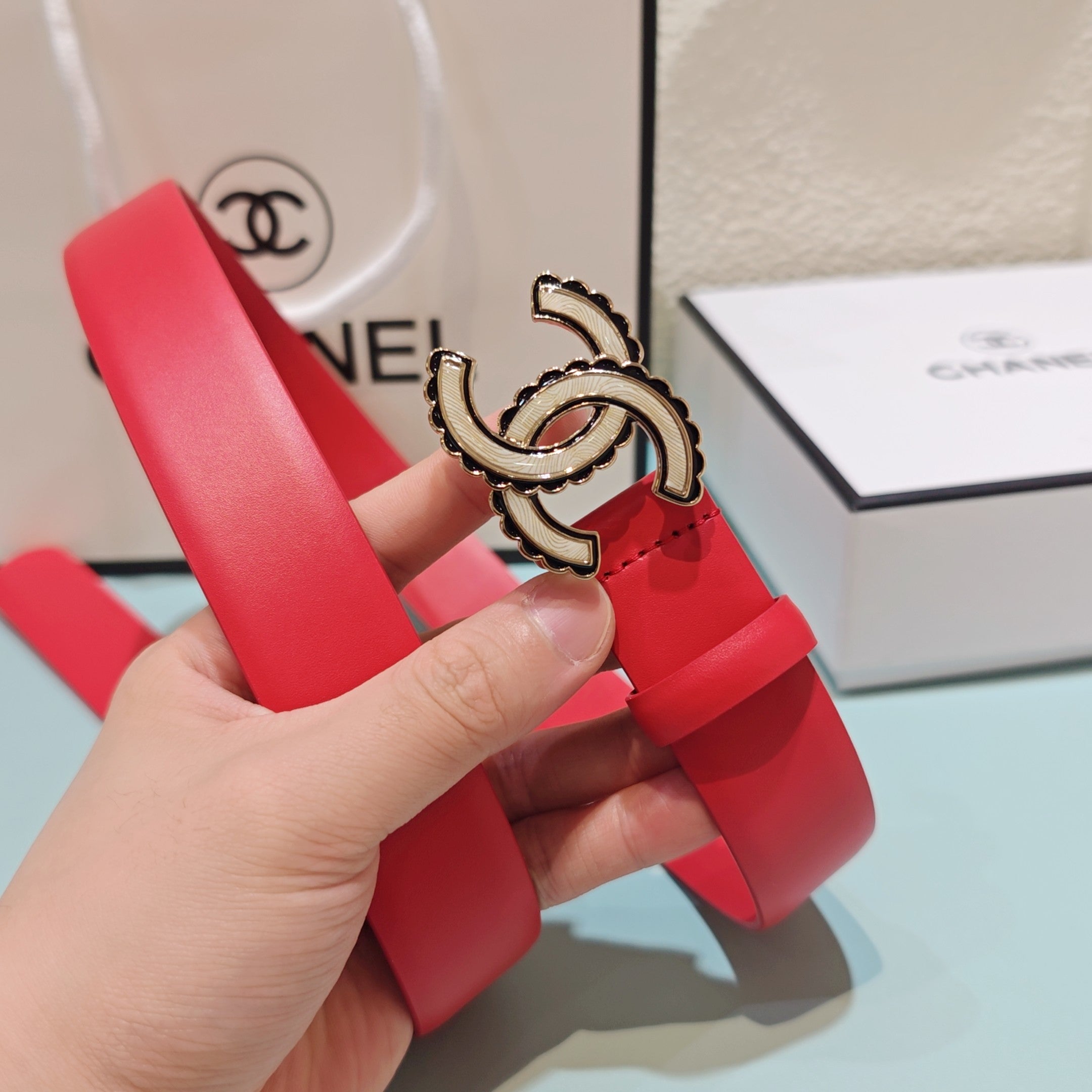 CC Belt 3.0 Scalloped Edge Buckle Red Cowhide 200008