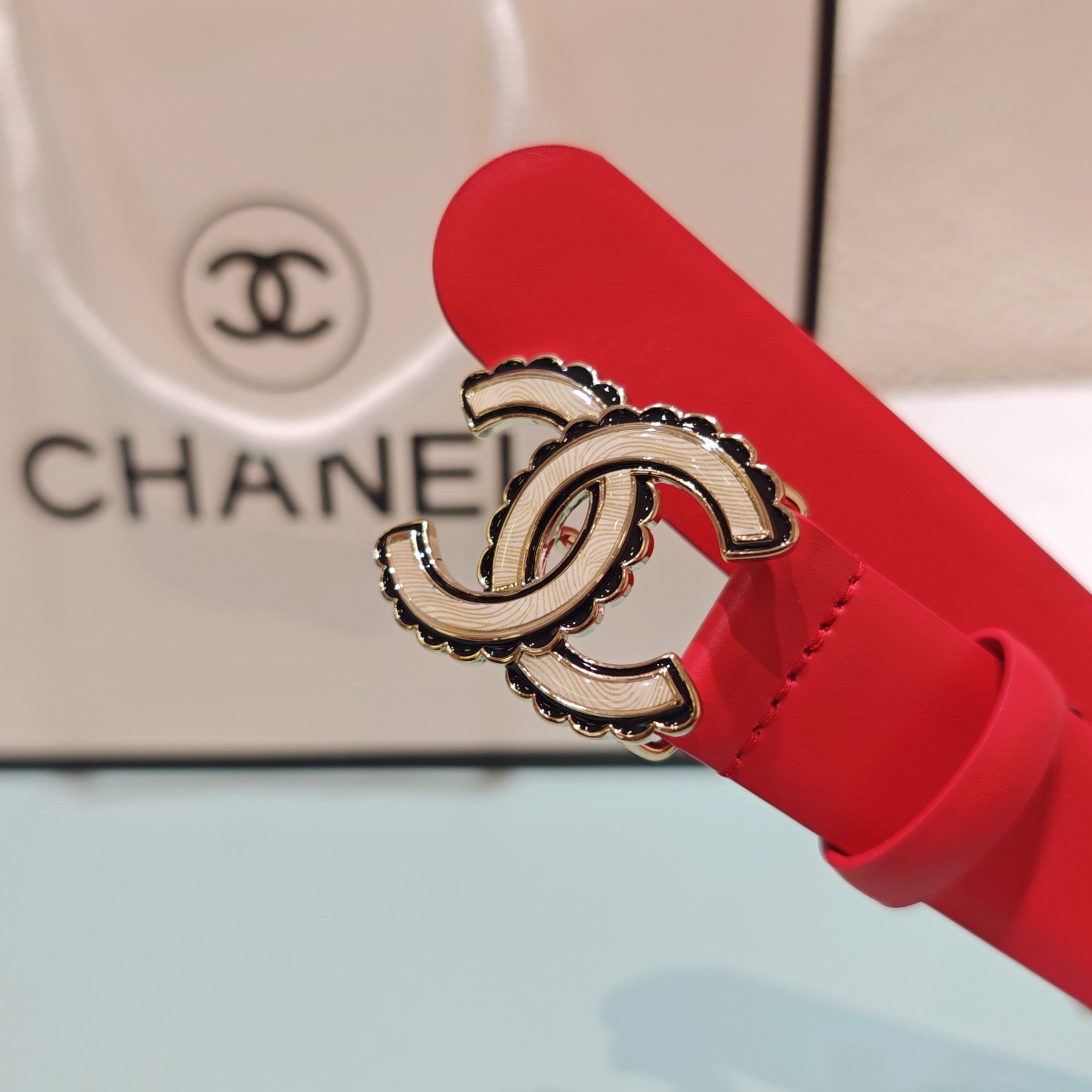 CC Belt 3.0 Scalloped Edge Buckle Red Cowhide 200008