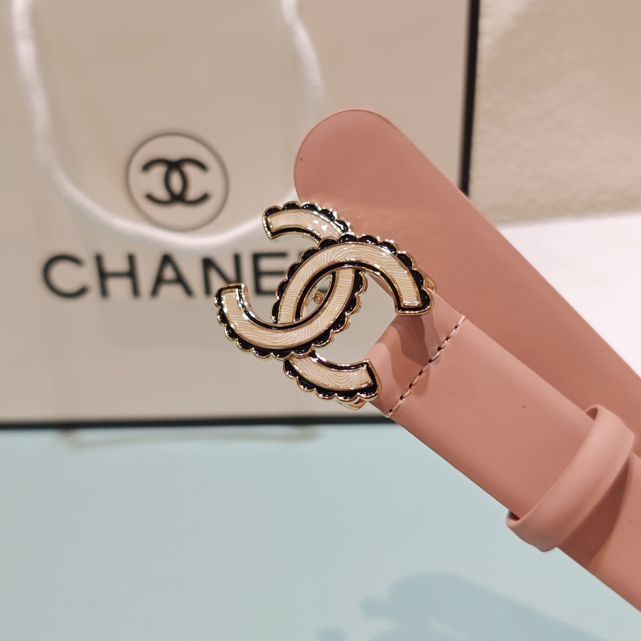 CC Belt 3.0 Scalloped Edge Buckle Light PInk Cowhide 200007