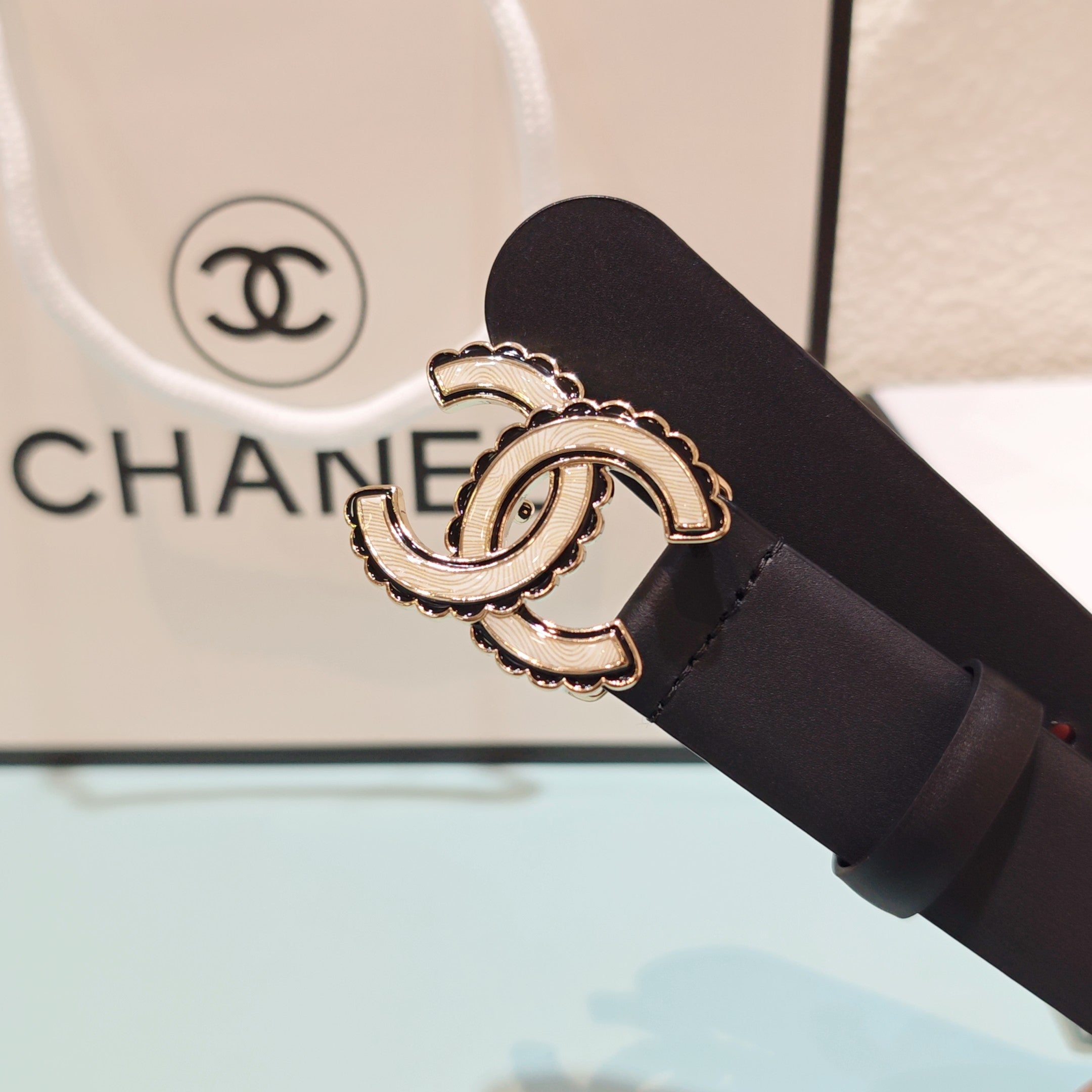 CC Belt 3.0 Scalloped Edge Buckle Black Cowhide 200005