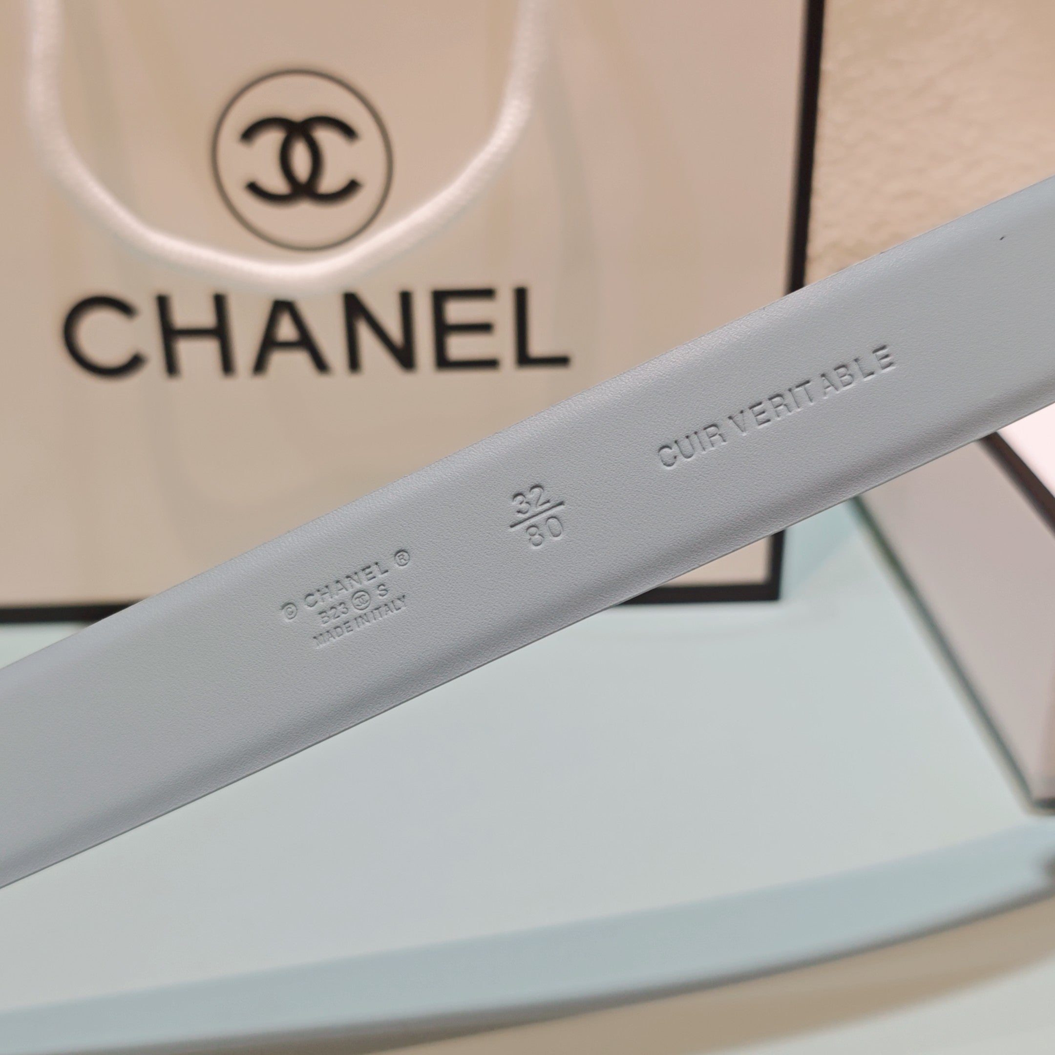 CC Belt 3.0 Scalloped Edge Buckle Light Blue Cowhide 200004