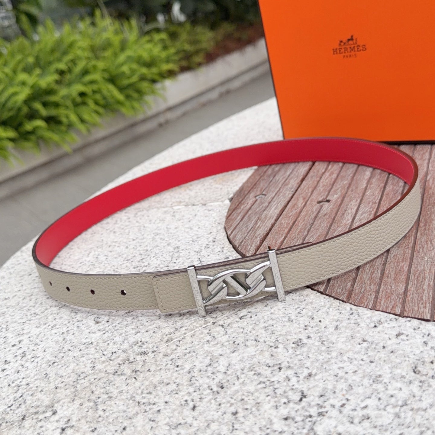 HM My H belt 2.5cm Taupe Sliver Cowhide 202560