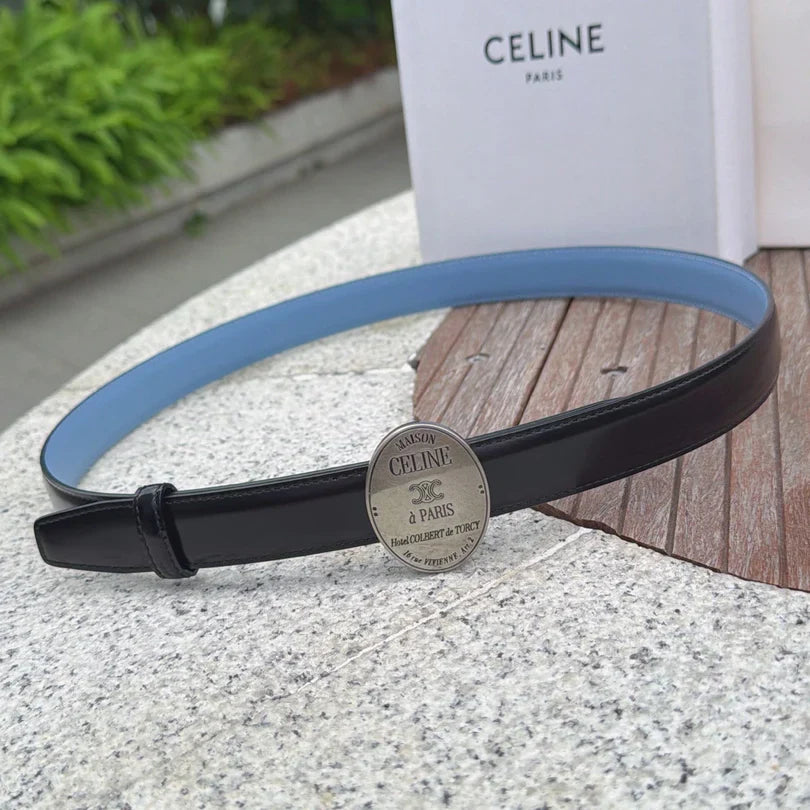 Celine 2026 Double-sided Belt 2.5cm Cowhide Gold Buckle
