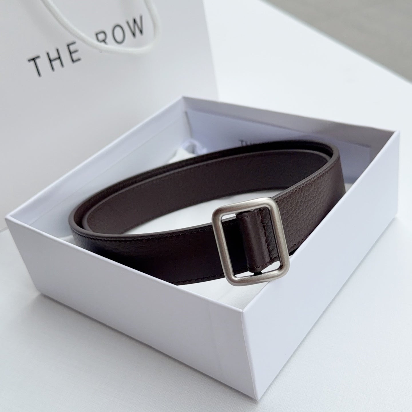 The Row Jin Belt 3cm Chocolate Sliver Cowhide 211140