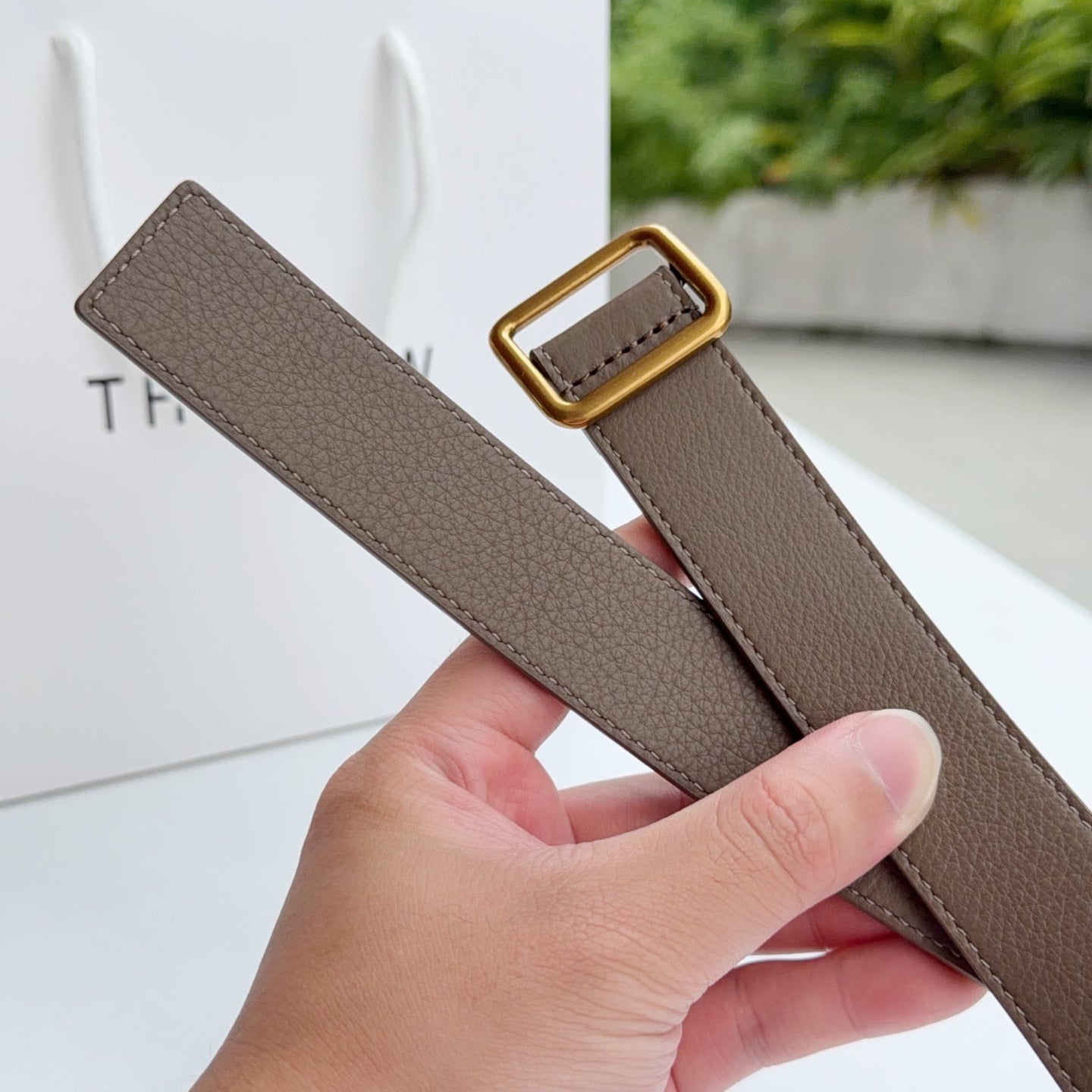 The Row Jin Belt 3cm Taupe Gold Cowhide 211139