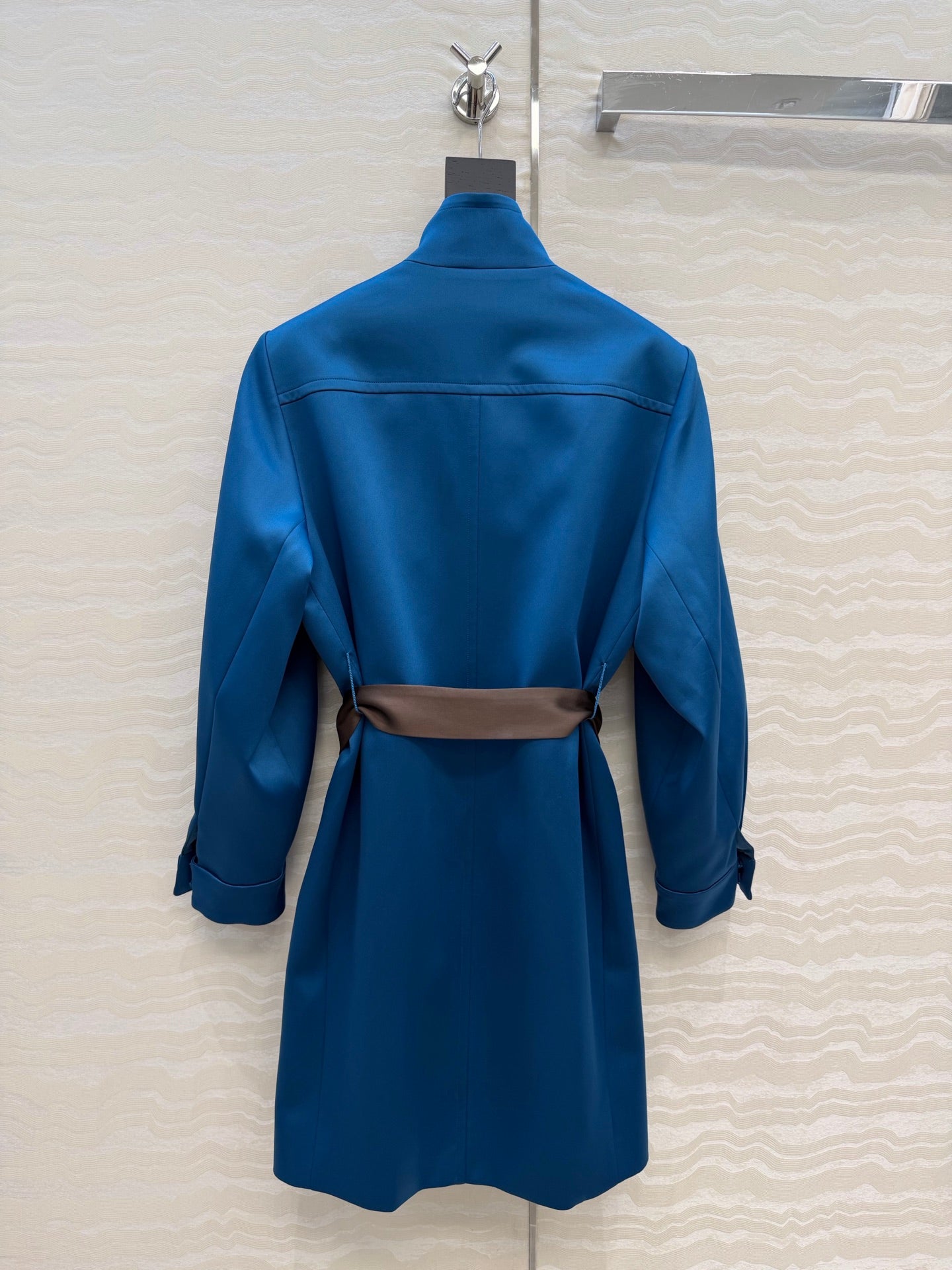 YSL Belted Coat Stonewash Blue Silk Satin 341266