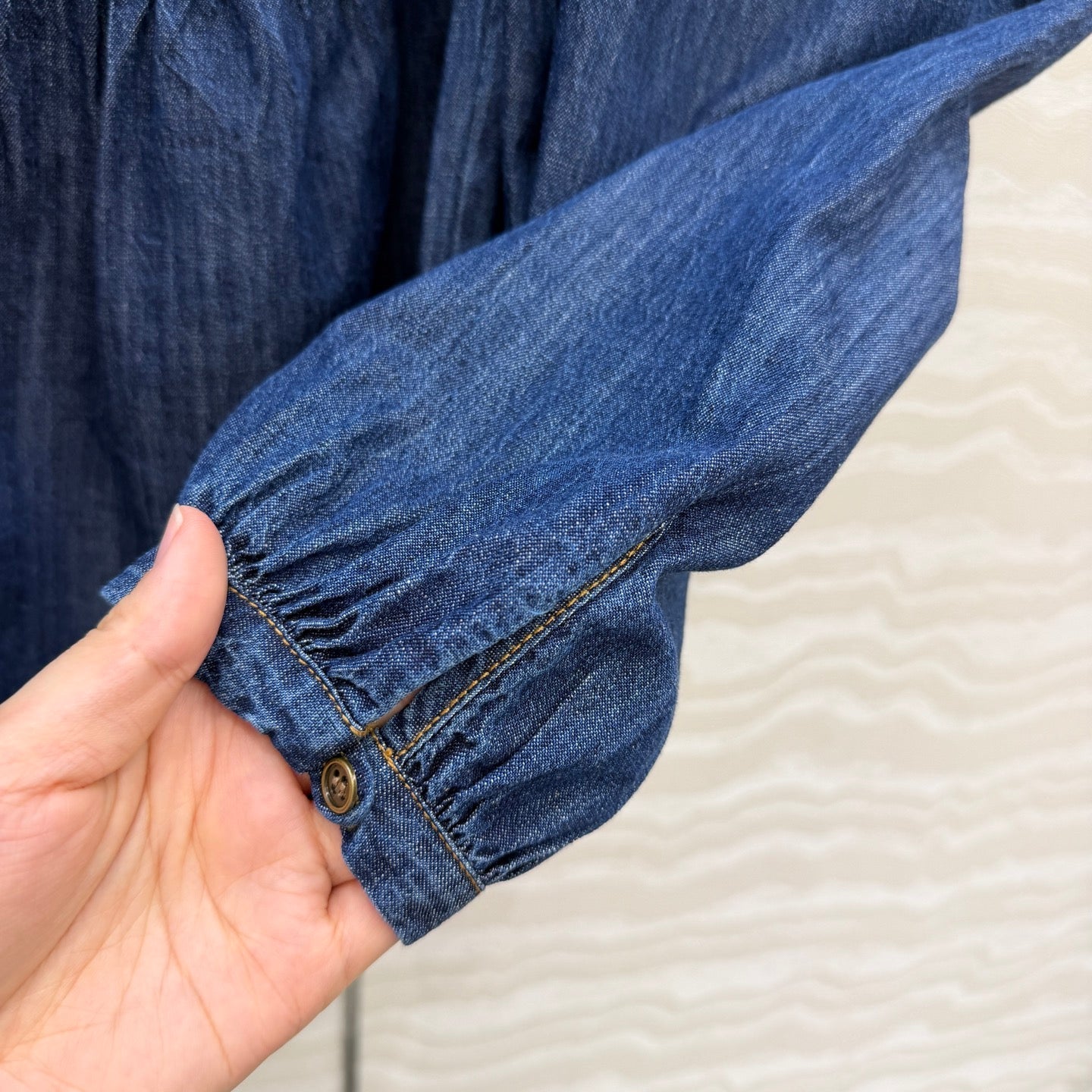 YSL Ruffled Crop Top In Indigo Denim 405976