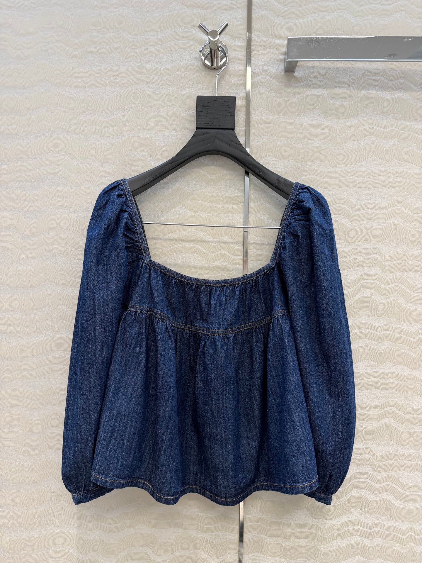 YSL Ruffled Crop Top In Indigo Denim 405976