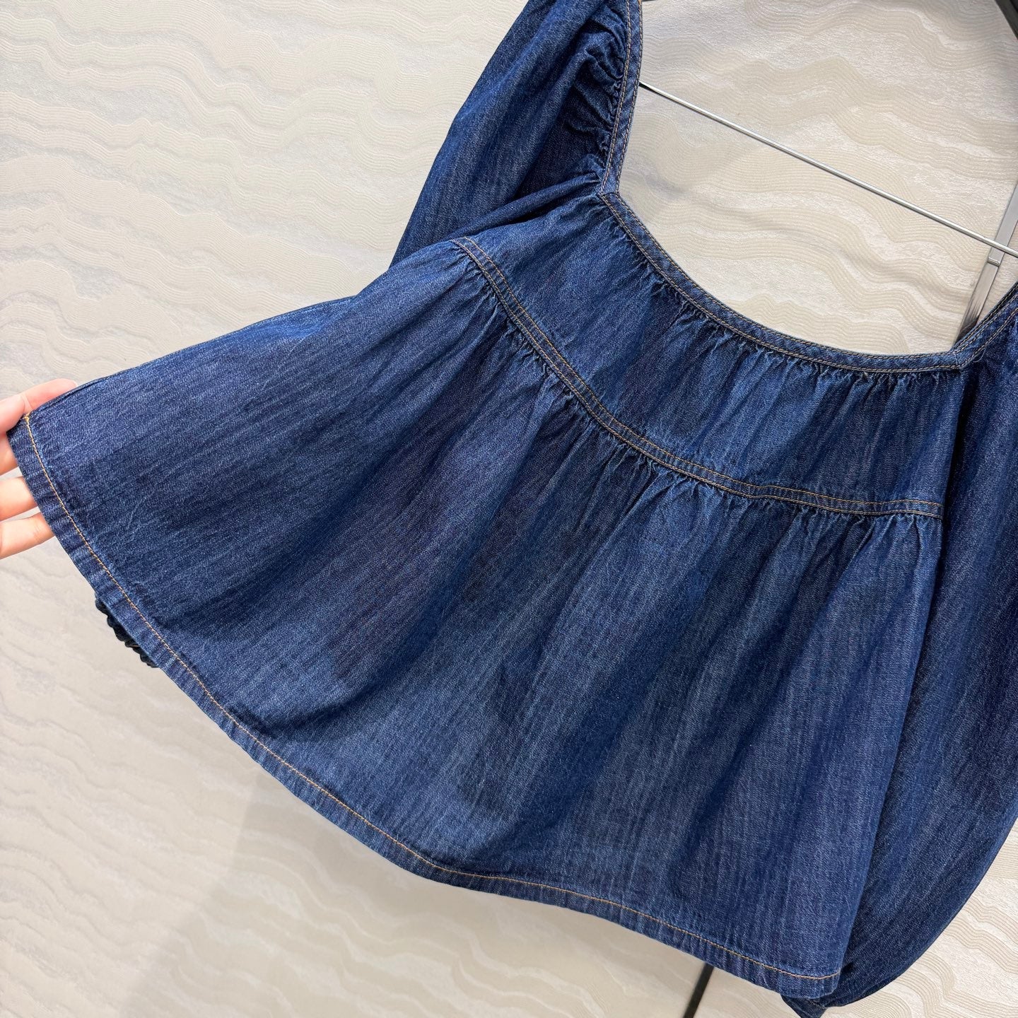 YSL Ruffled Crop Top In Indigo Denim 405976