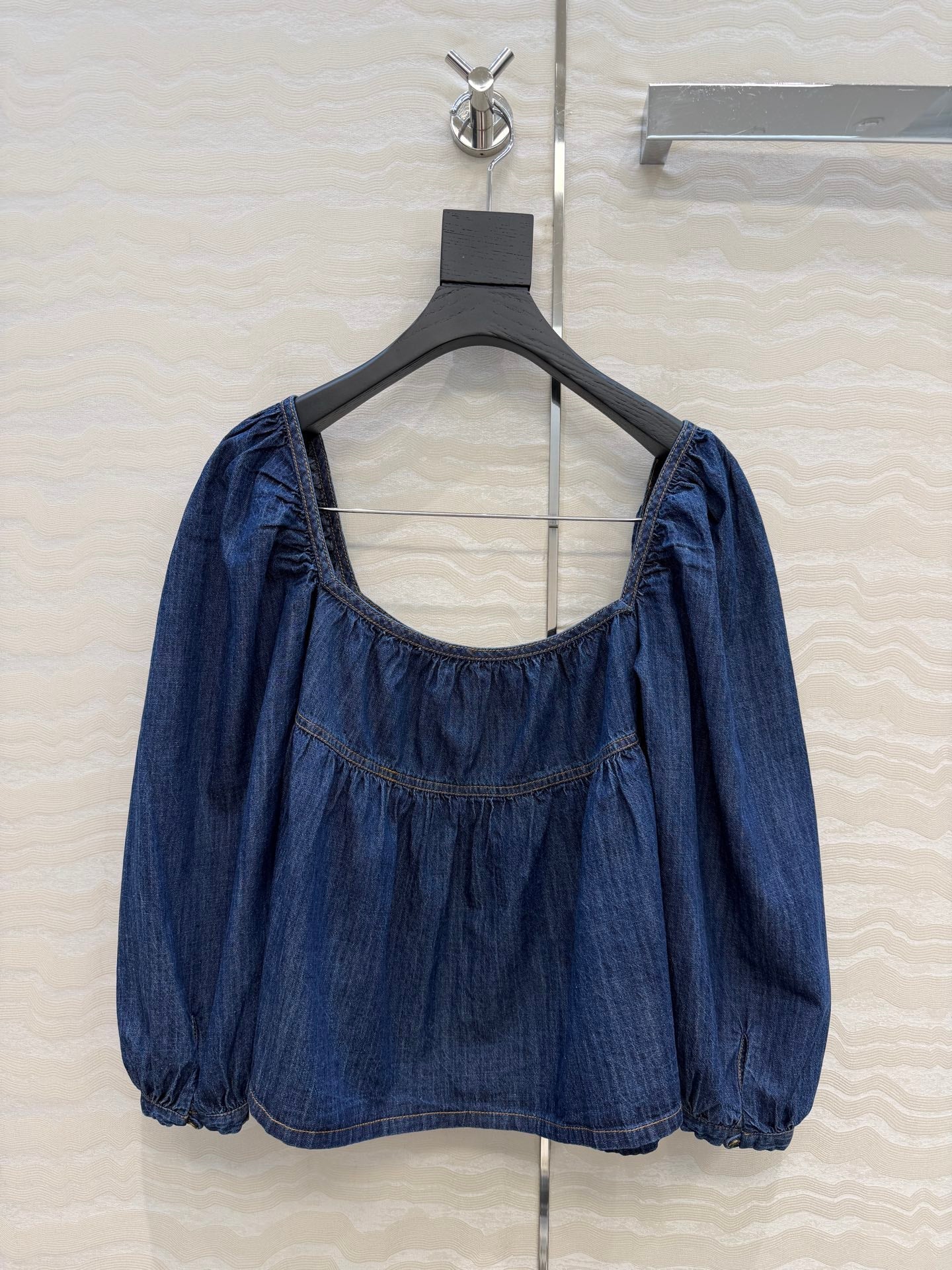 YSL Ruffled Crop Top In Indigo Denim 405976