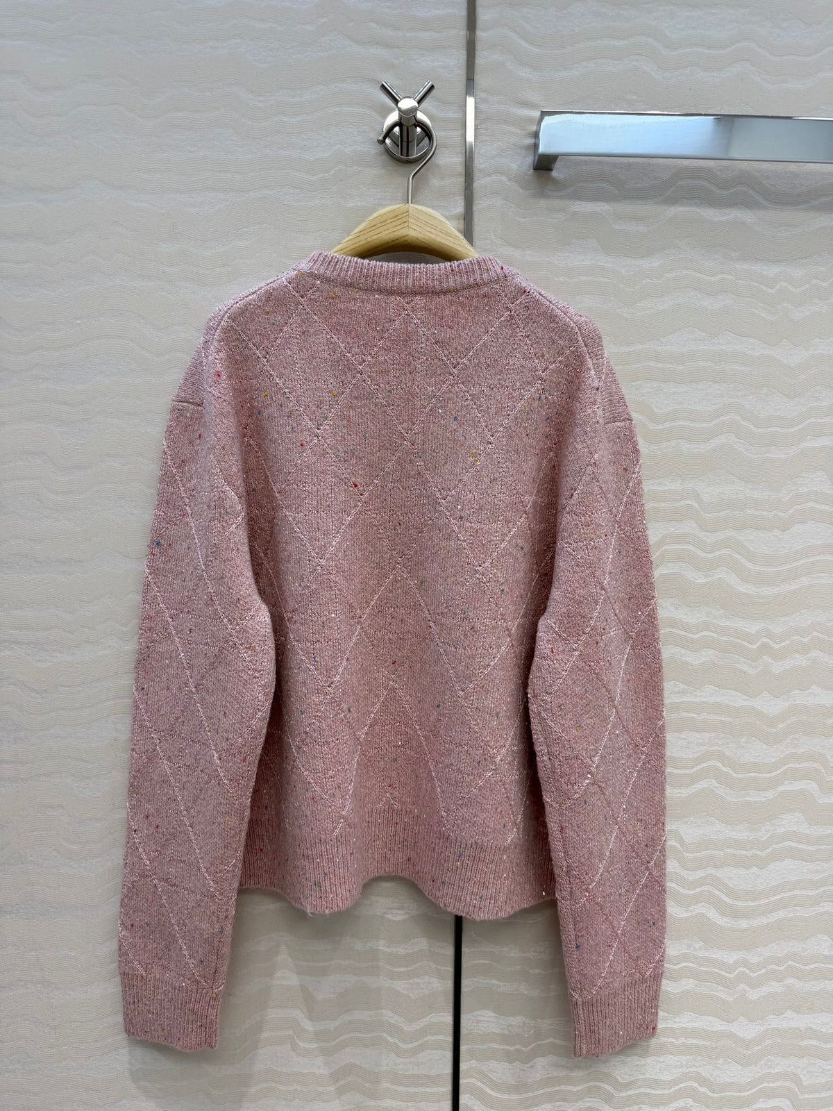 Dior 26S Round Neck Knit Sweater Light Pink Flecked Wool 441046