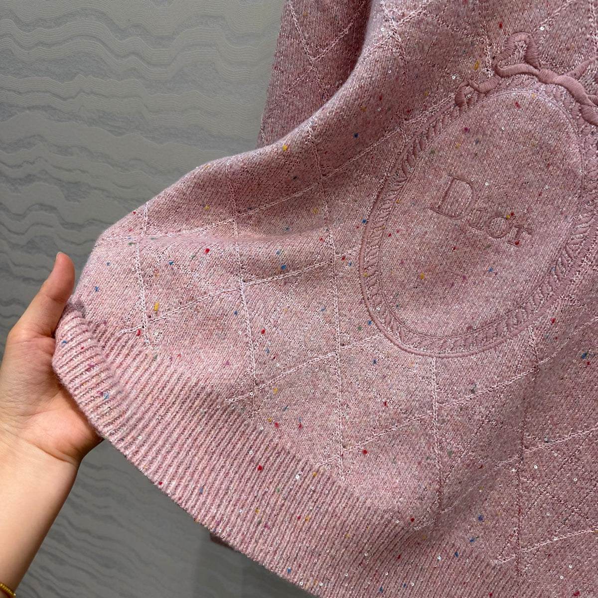 Dior 26S Round Neck Knit Sweater Light Pink Flecked Wool 441046