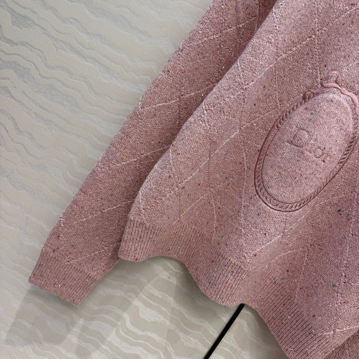 Dior 26S Round Neck Knit Sweater Light Pink Flecked Wool 441046