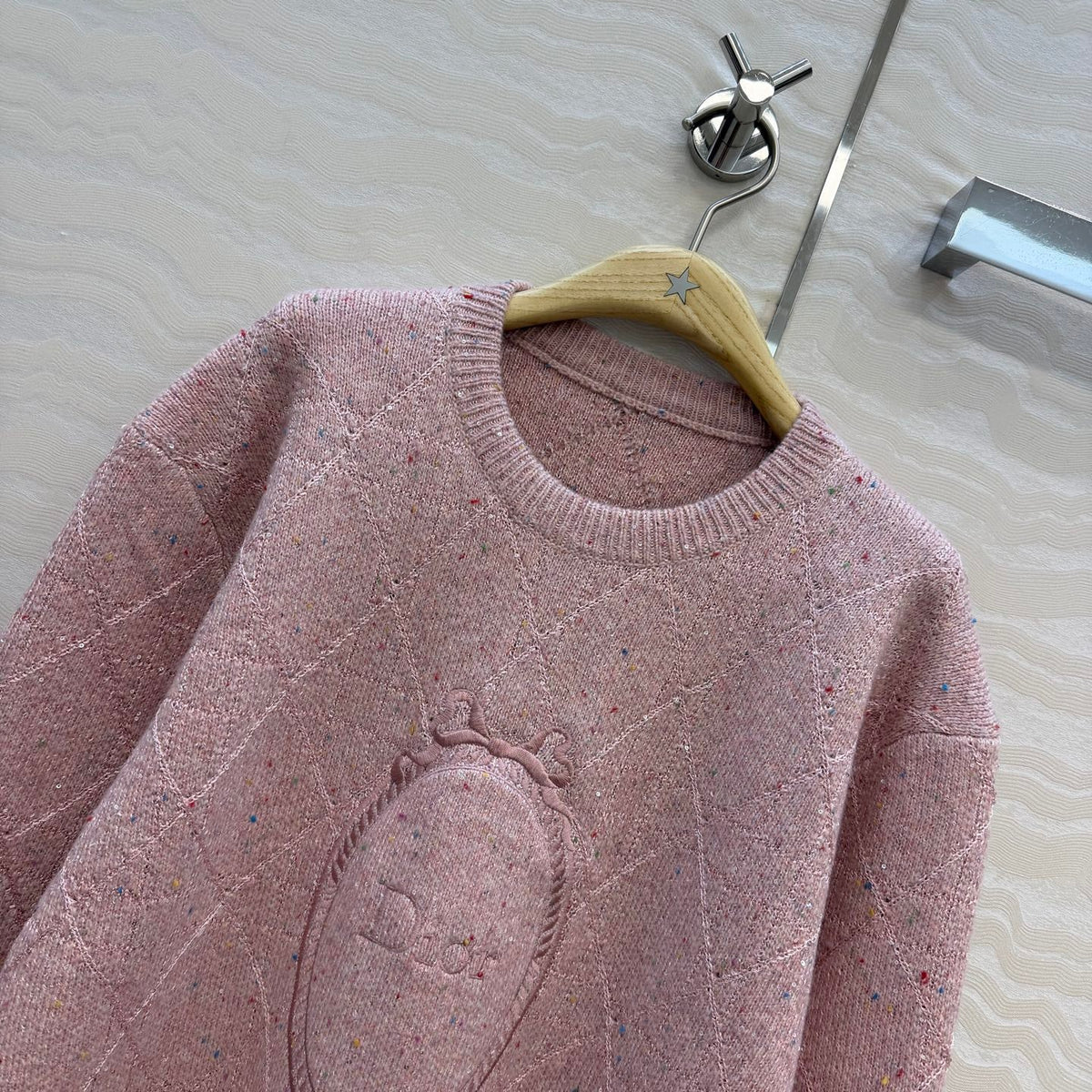 Dior 26S Round Neck Knit Sweater Light Pink Flecked Wool 441046
