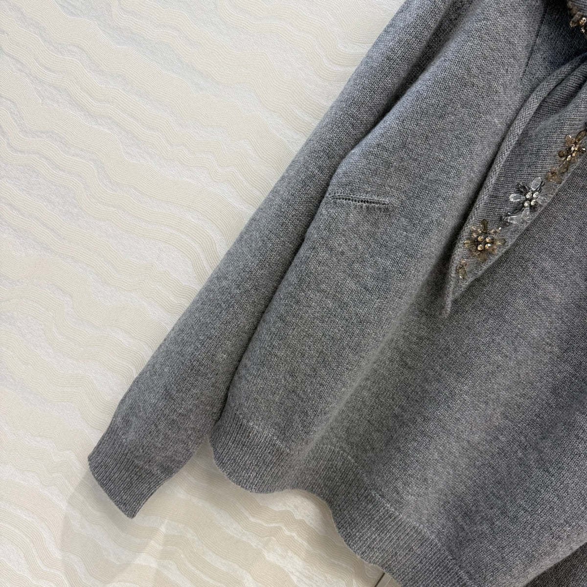 Prada 26S Crystal-Embellished Knit Sweater Grey Cashmere 441039