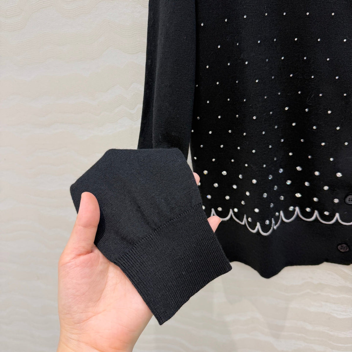 CD 26s Rhinestone Knit Cardigan Black Virgin Wool 429407