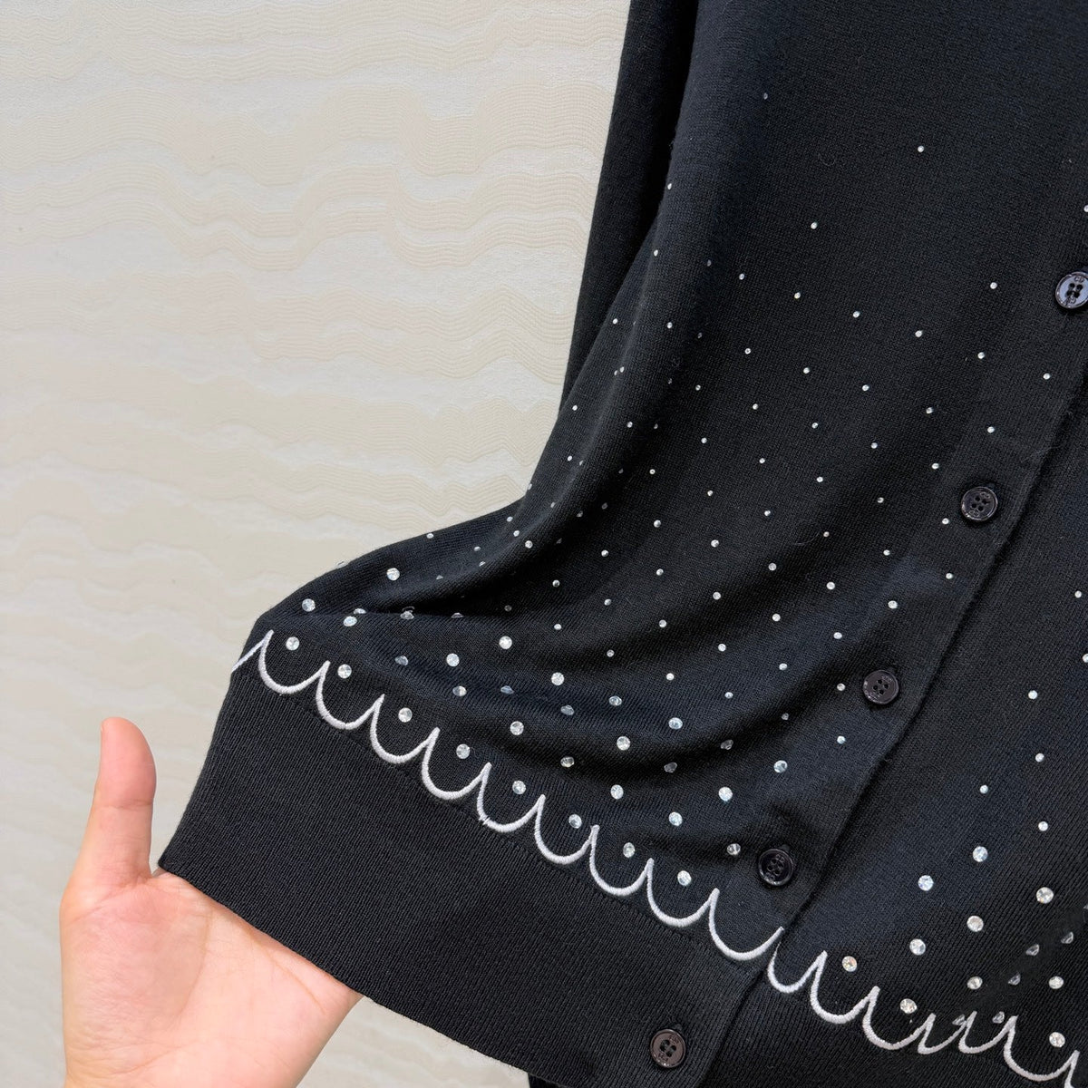 CD 26s Rhinestone Knit Cardigan Black Virgin Wool 429407