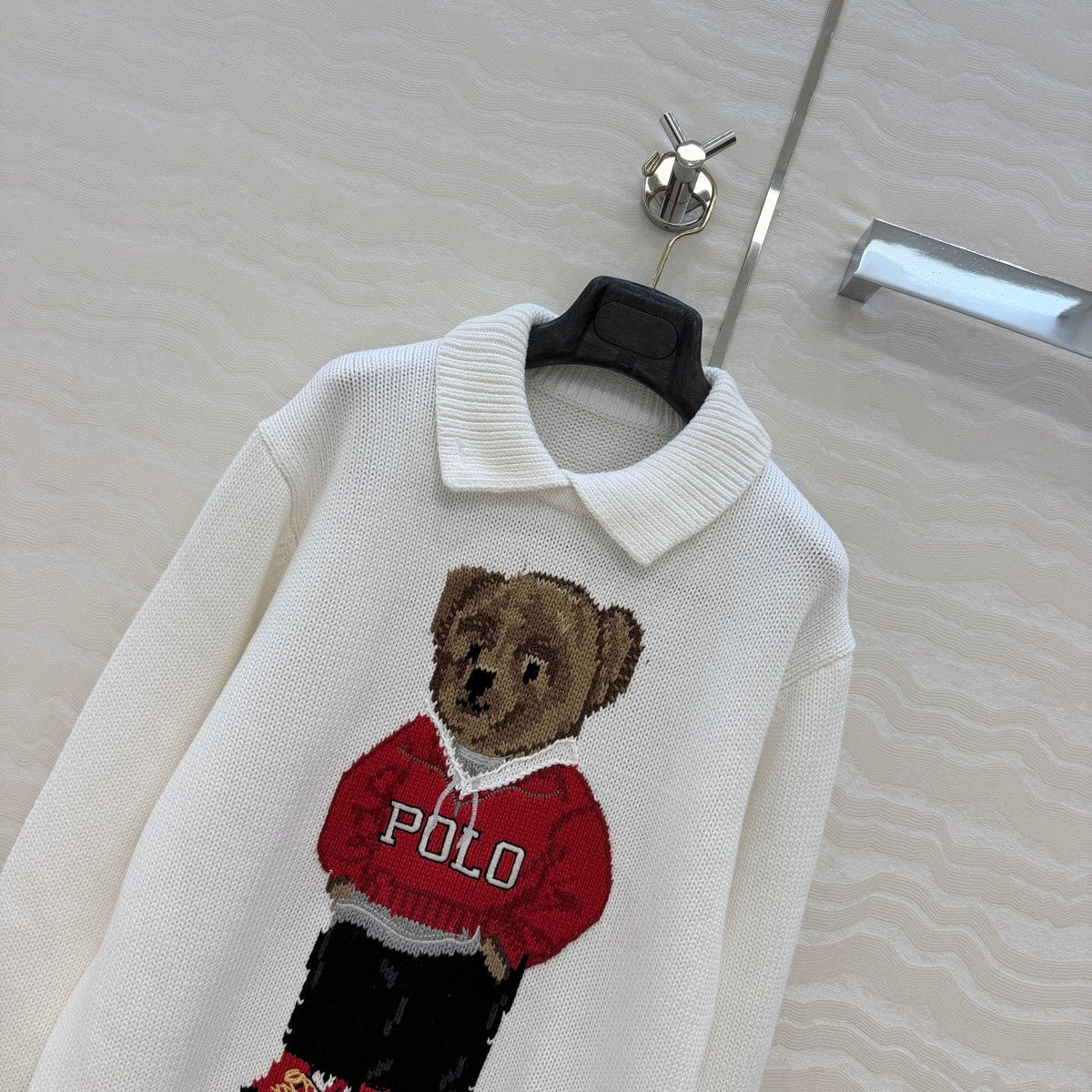 Ralph Lauren 26S Polo Bear Collar Knit Sweater Cream White 440986