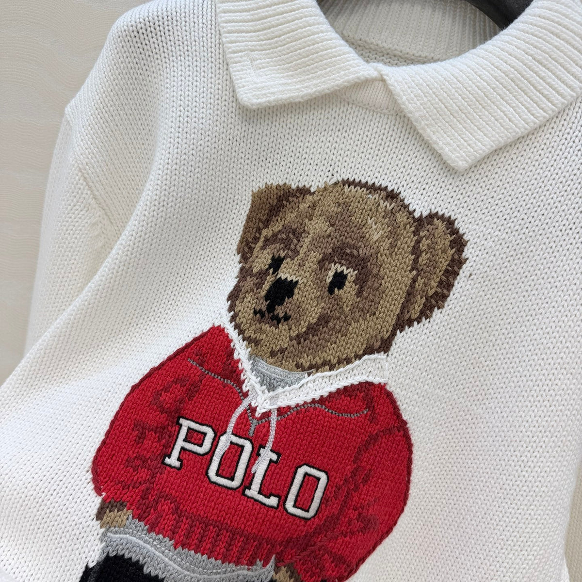 Ralph Lauren 26S Polo Bear Collar Knit Sweater Cream White 440986