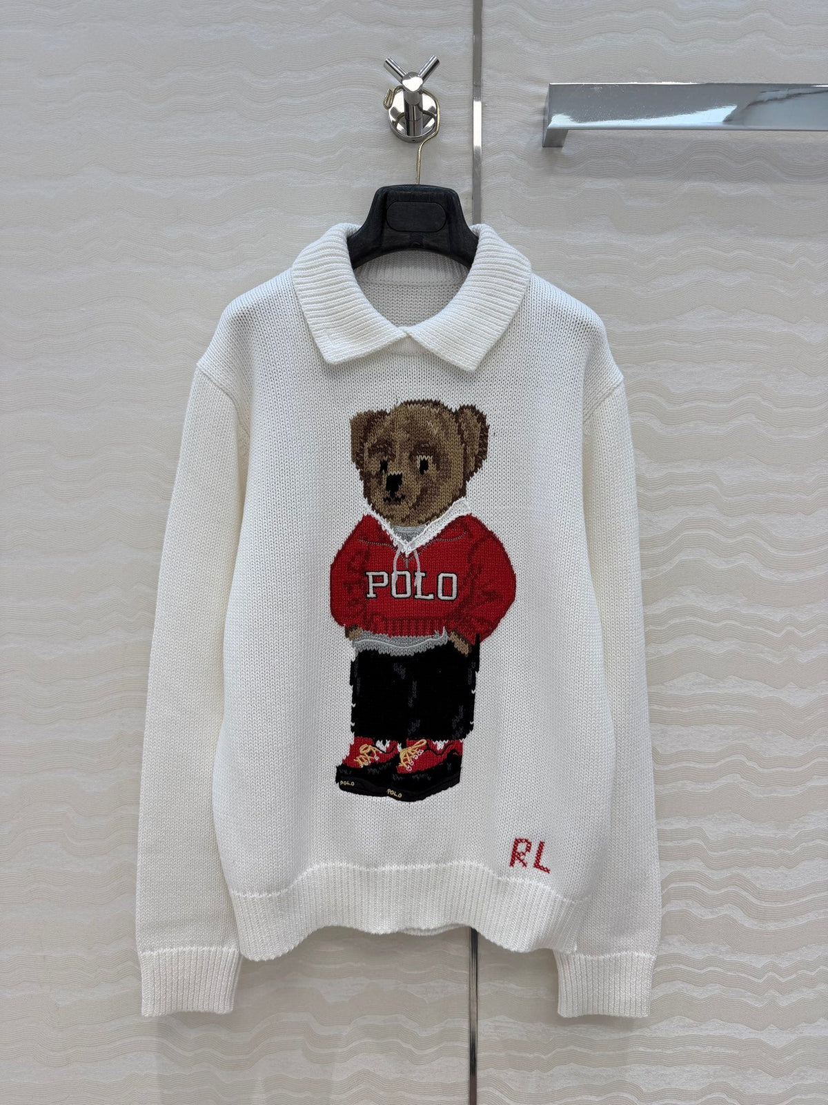Ralph Lauren 26S Polo Bear Collar Knit Sweater Cream White 440986
