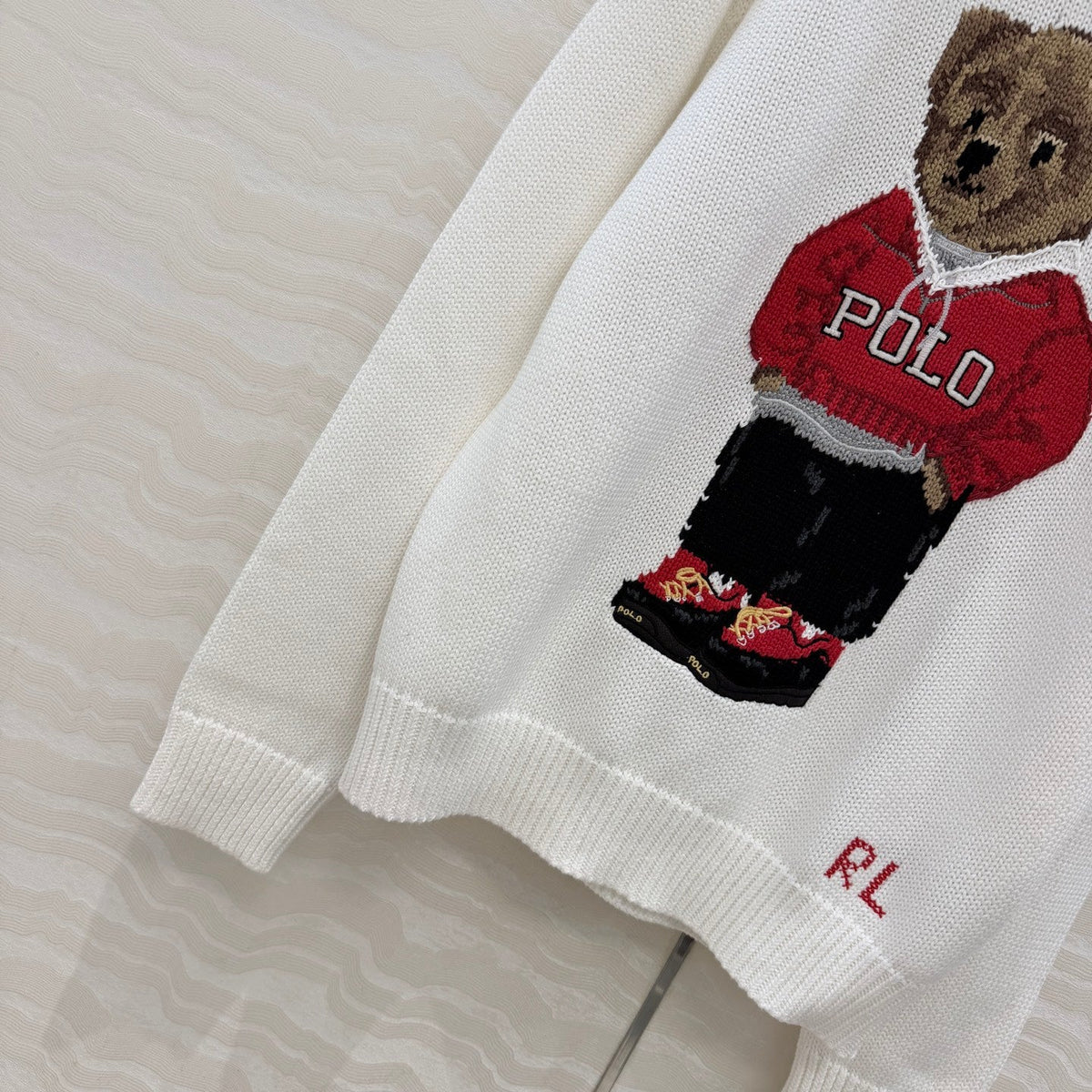 Ralph Lauren 26S Polo Bear Collar Knit Sweater Cream White 440986