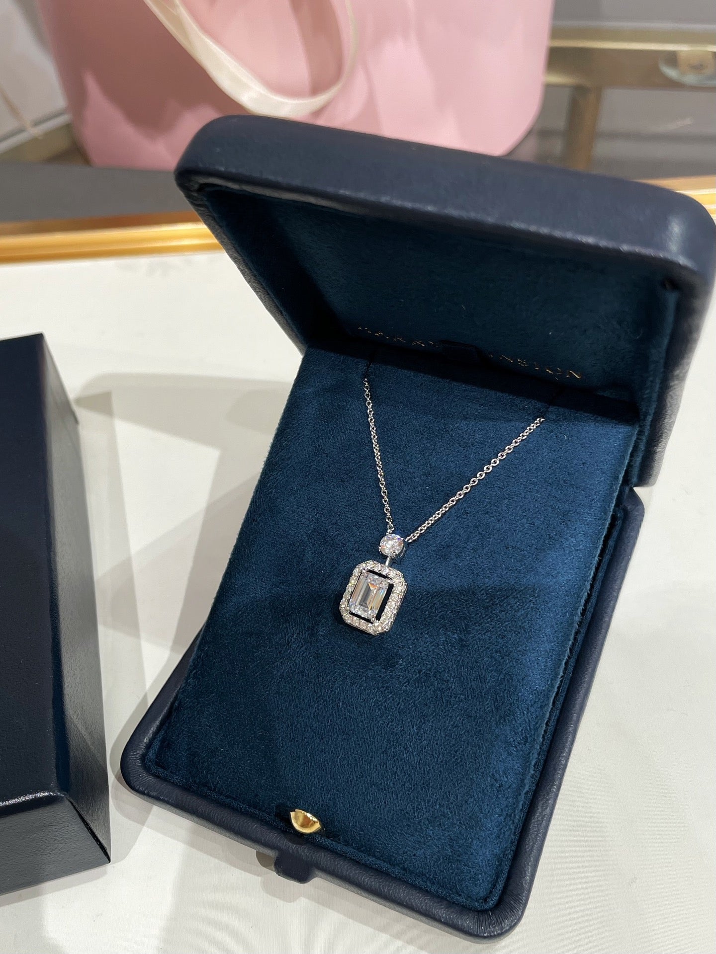 Graff Constellation Emerald Cut Diamond Pendant Necklace Sliver