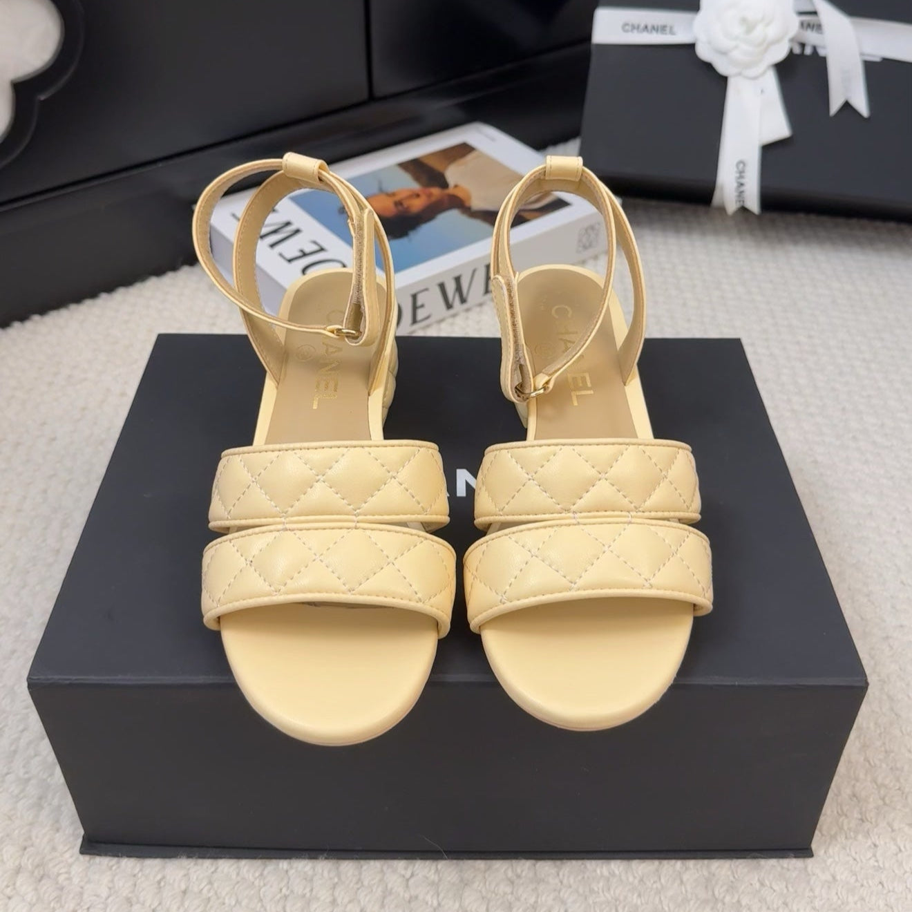 25C Sandal 45mm Open Heel Beige Lambskin 233490