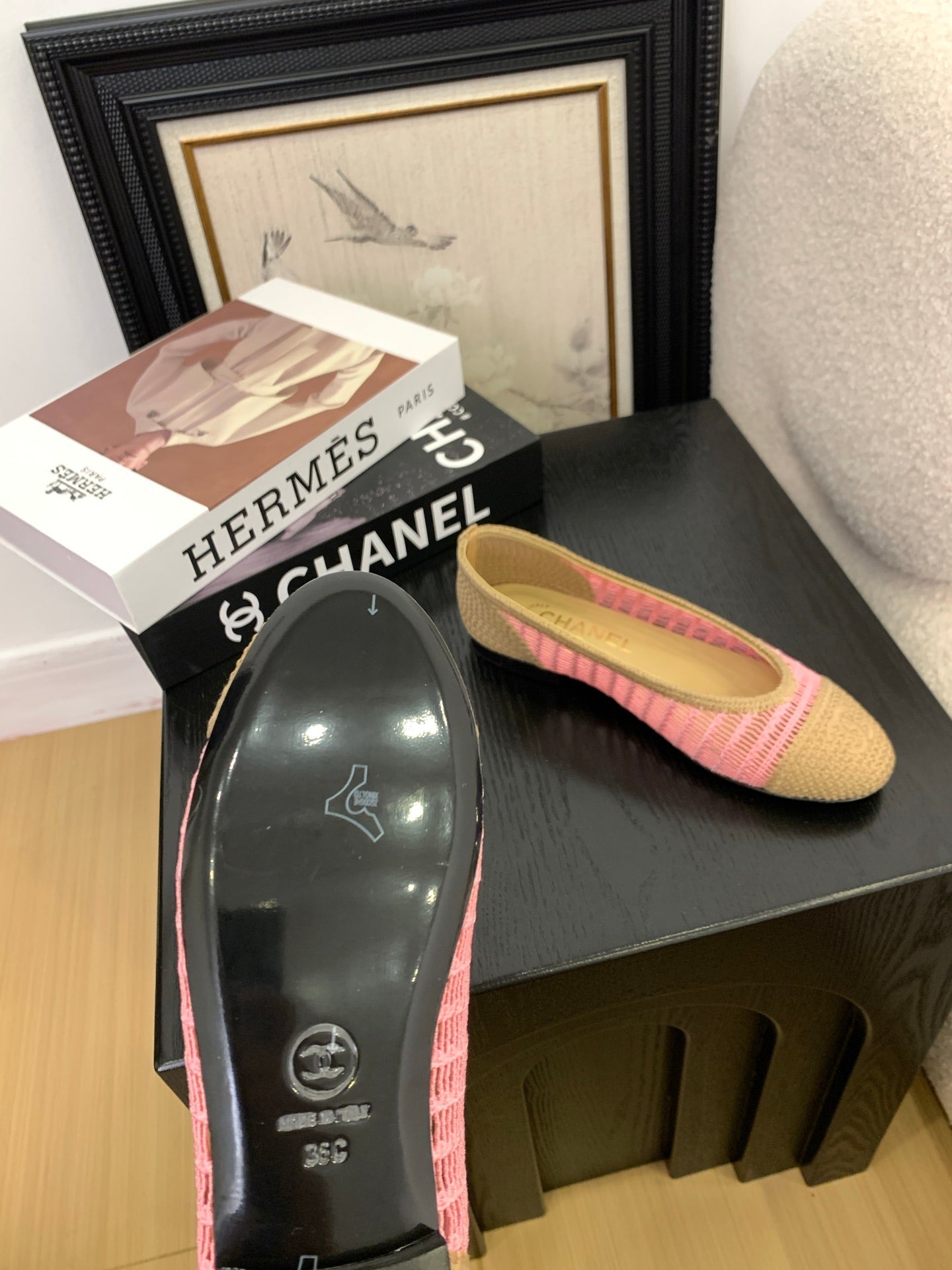 CC 25 Ballet Flat Beige Pink Raffia 277569