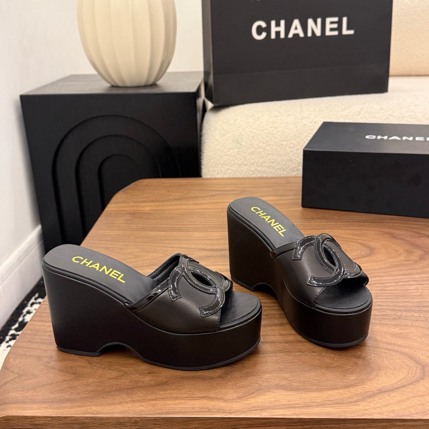 CC 26s Wedge Sandals 95 Mm In Black Calfskin Style 1