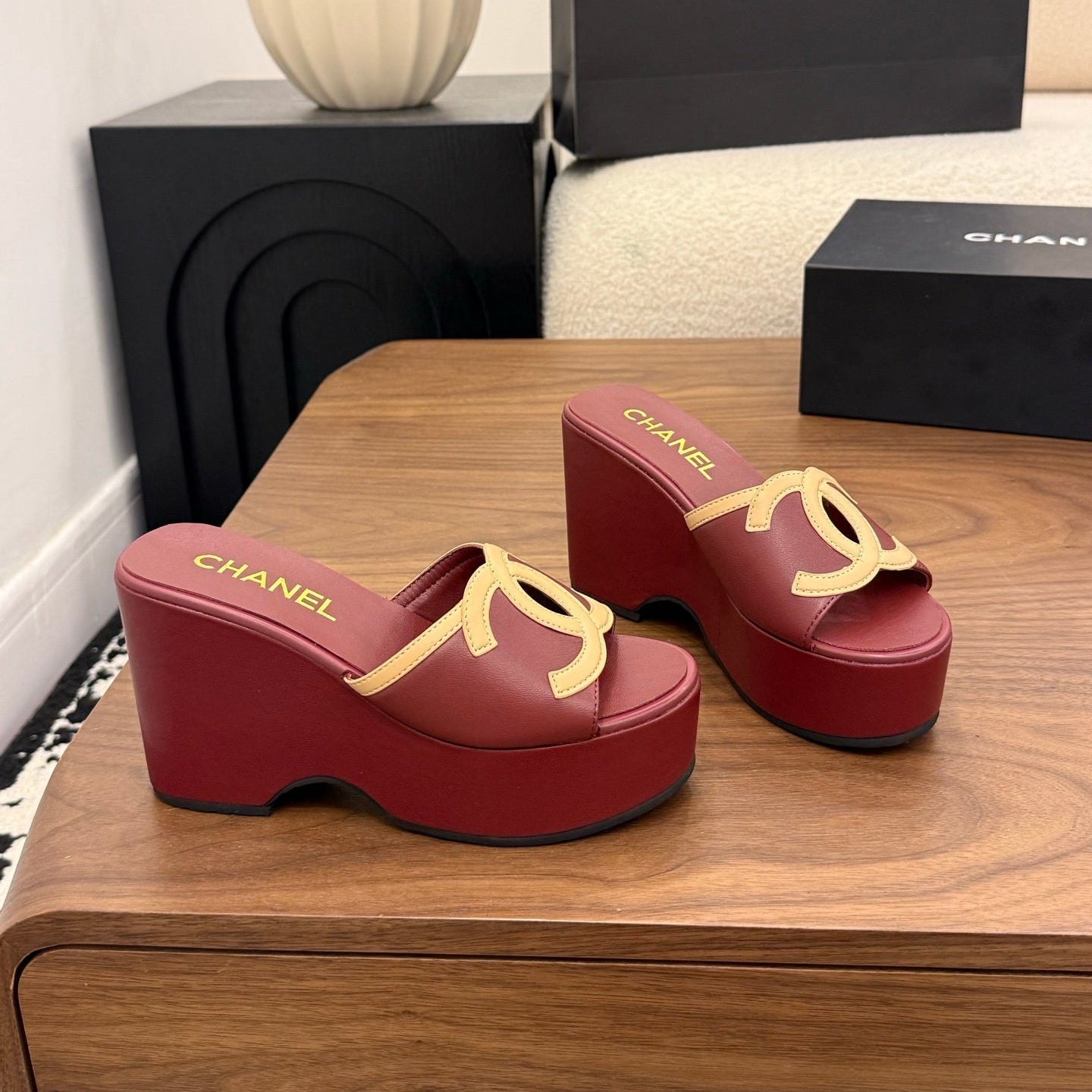 CC 26s Wedge Sandals 95 Mm In Dark Red Calfskin