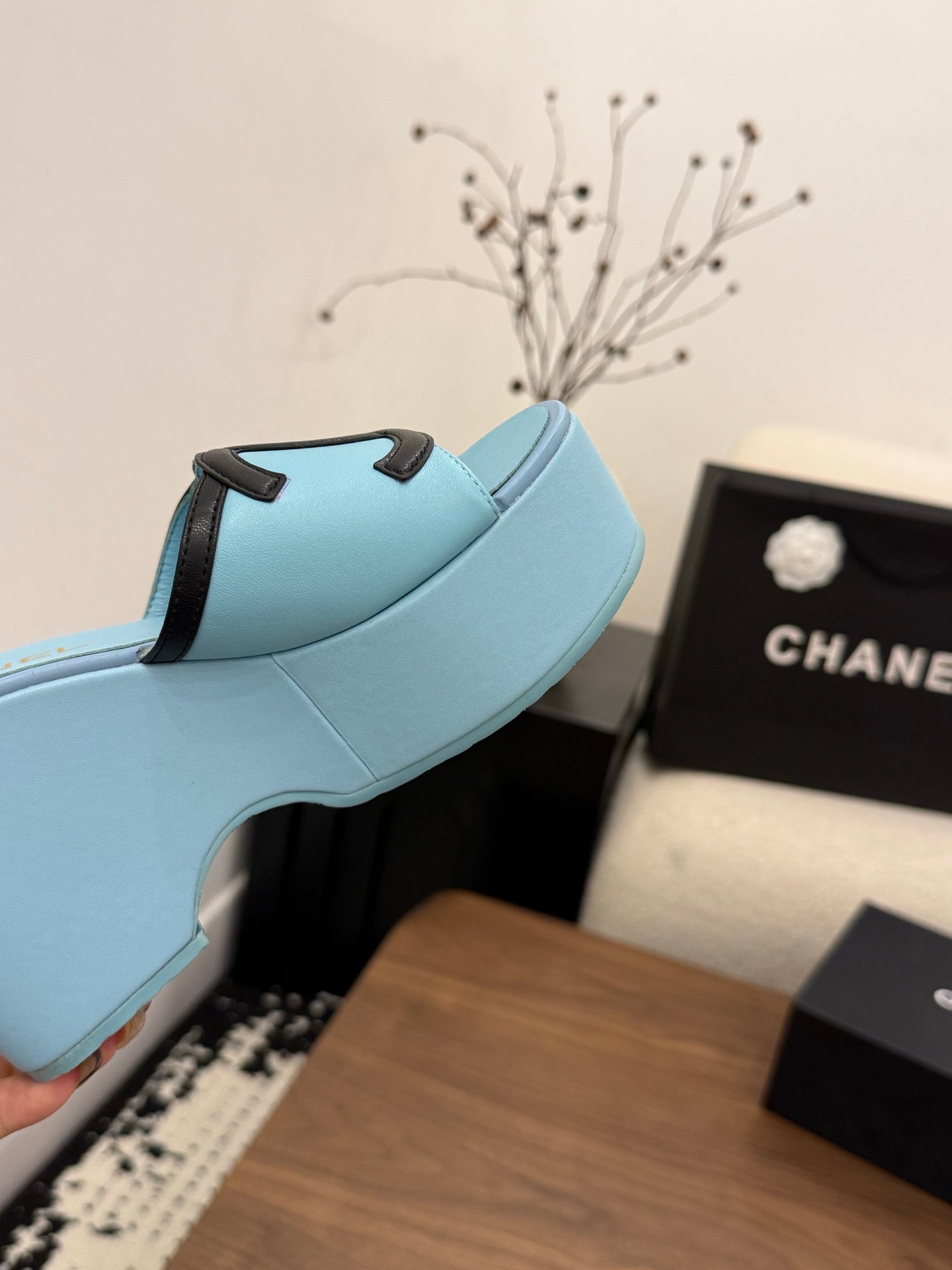 CC 26s Wedge Sandals 95 Mm In Pastel Blue Calfskin
