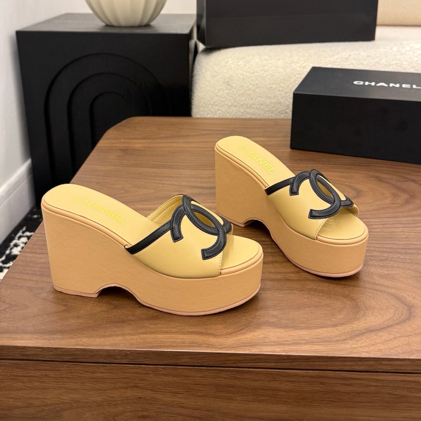 CC 26s Wedge Sandals 95 Mm In Pastel Yellow Calfskin