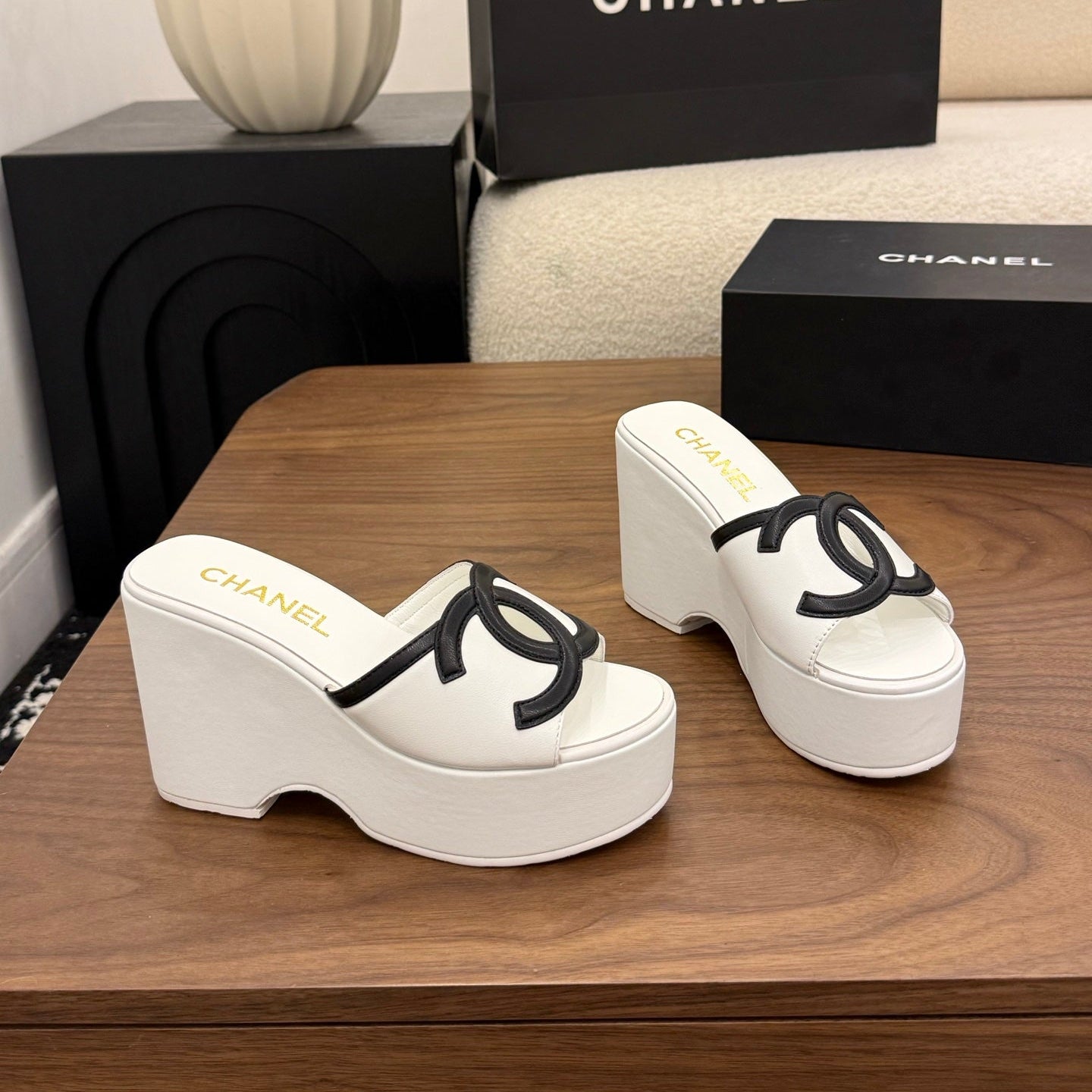 CC 26s Wedge Sandals 95 Mm In White Calfskin