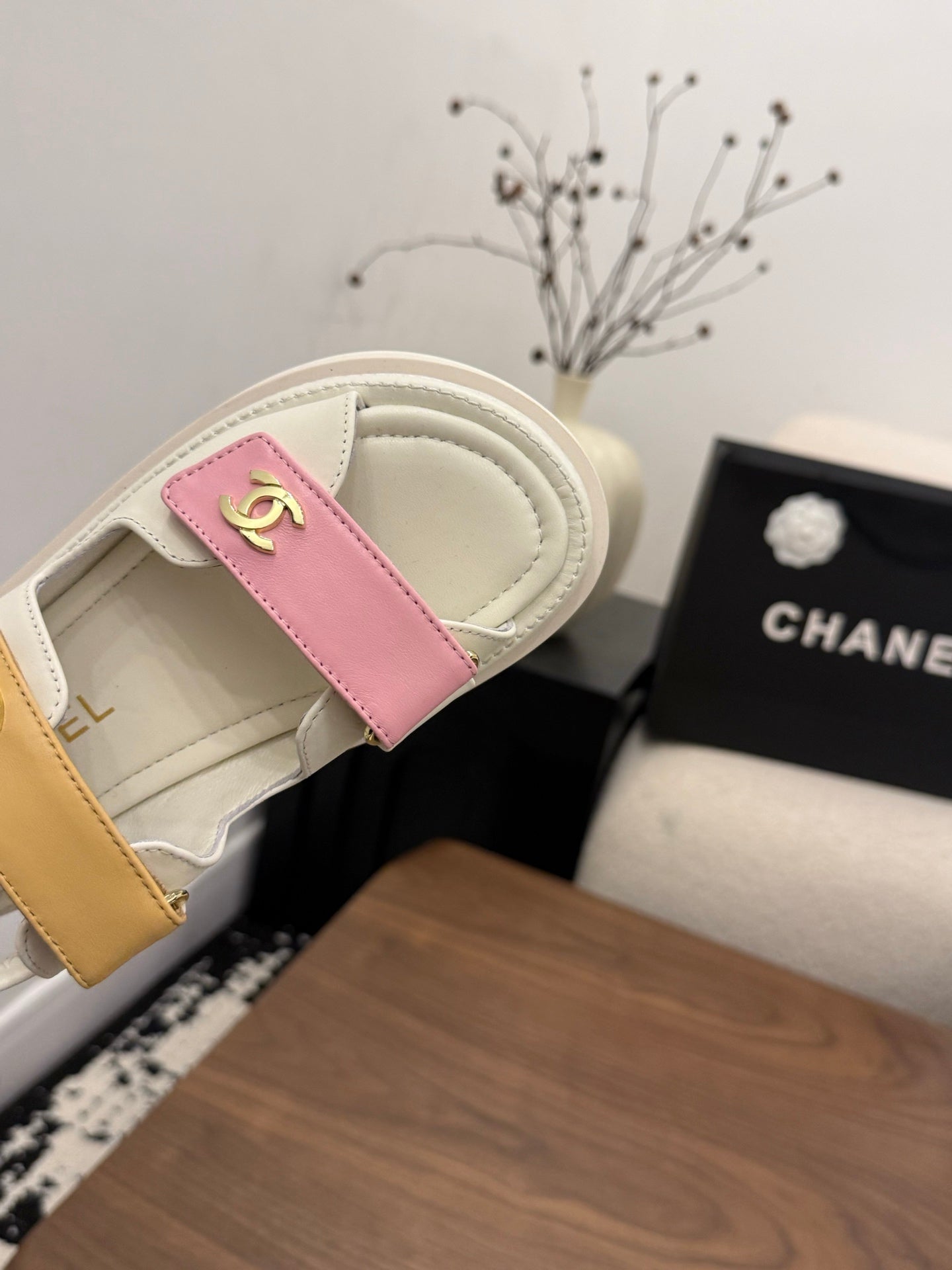 CC Dad Sandals White Pink Brown Calfskin 850576