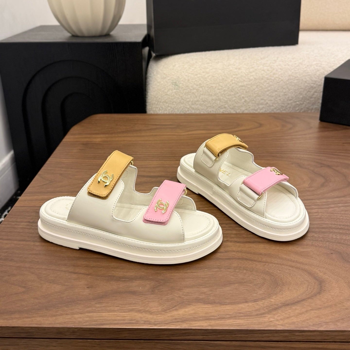 CC Dad Mules White Pink Brown Calfskin 850577