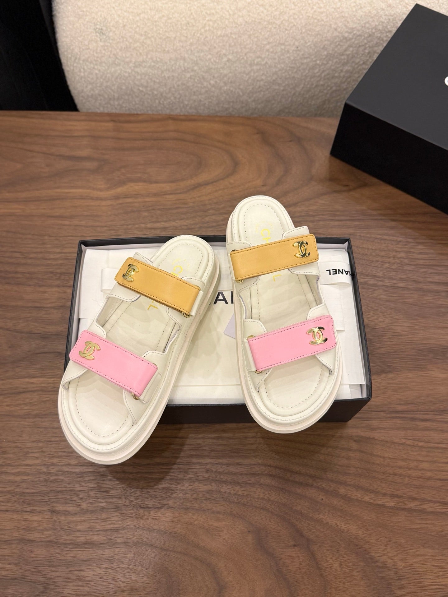 CC Dad Mules White Pink Brown Calfskin 850577