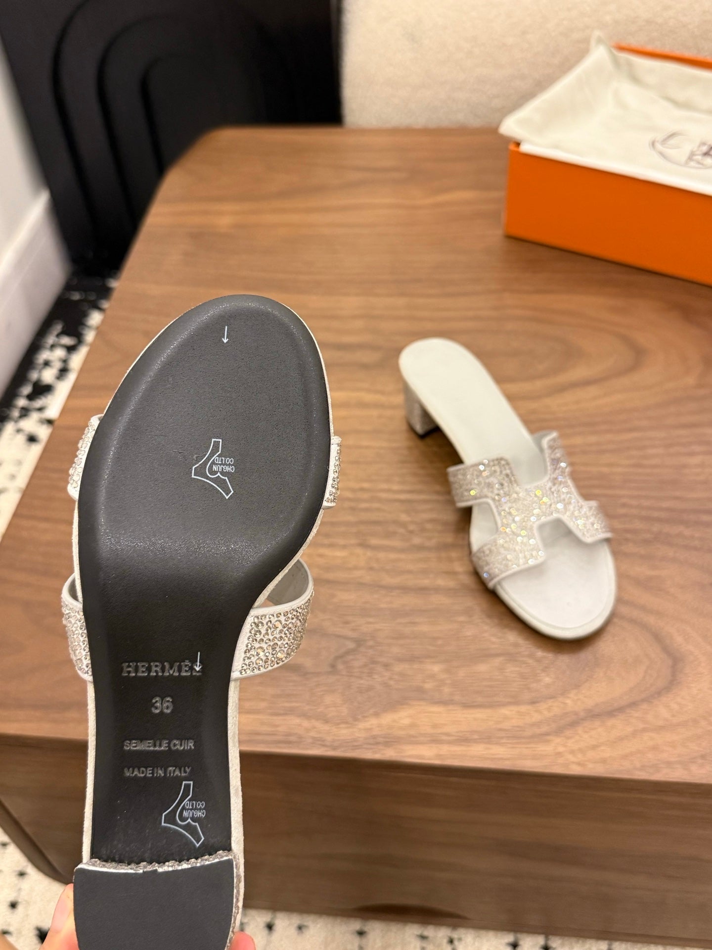 HM 26s Oasis Sandal In Light Grey Suede With Crystals