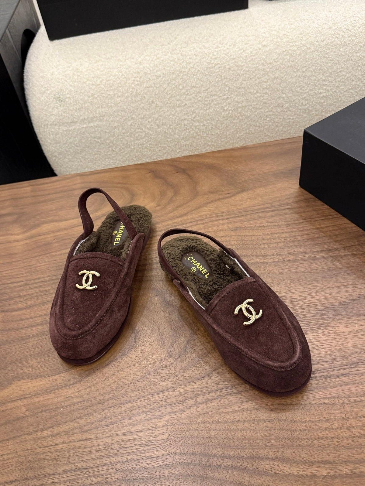 CC 26s Slingback Loafers Brown Suede Shearling 122676
