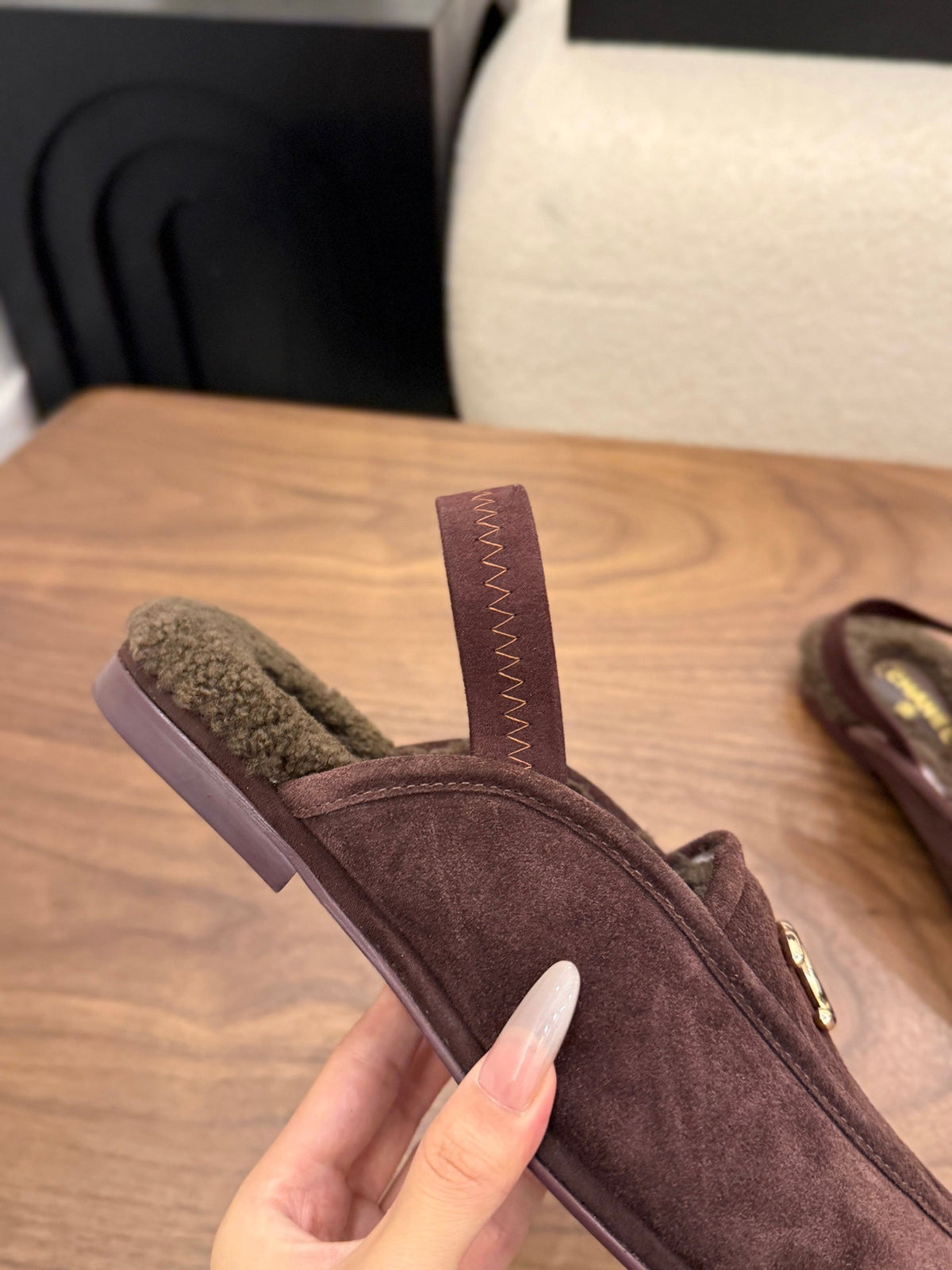 CC 26s Slingback Loafers Brown Suede Shearling 122676