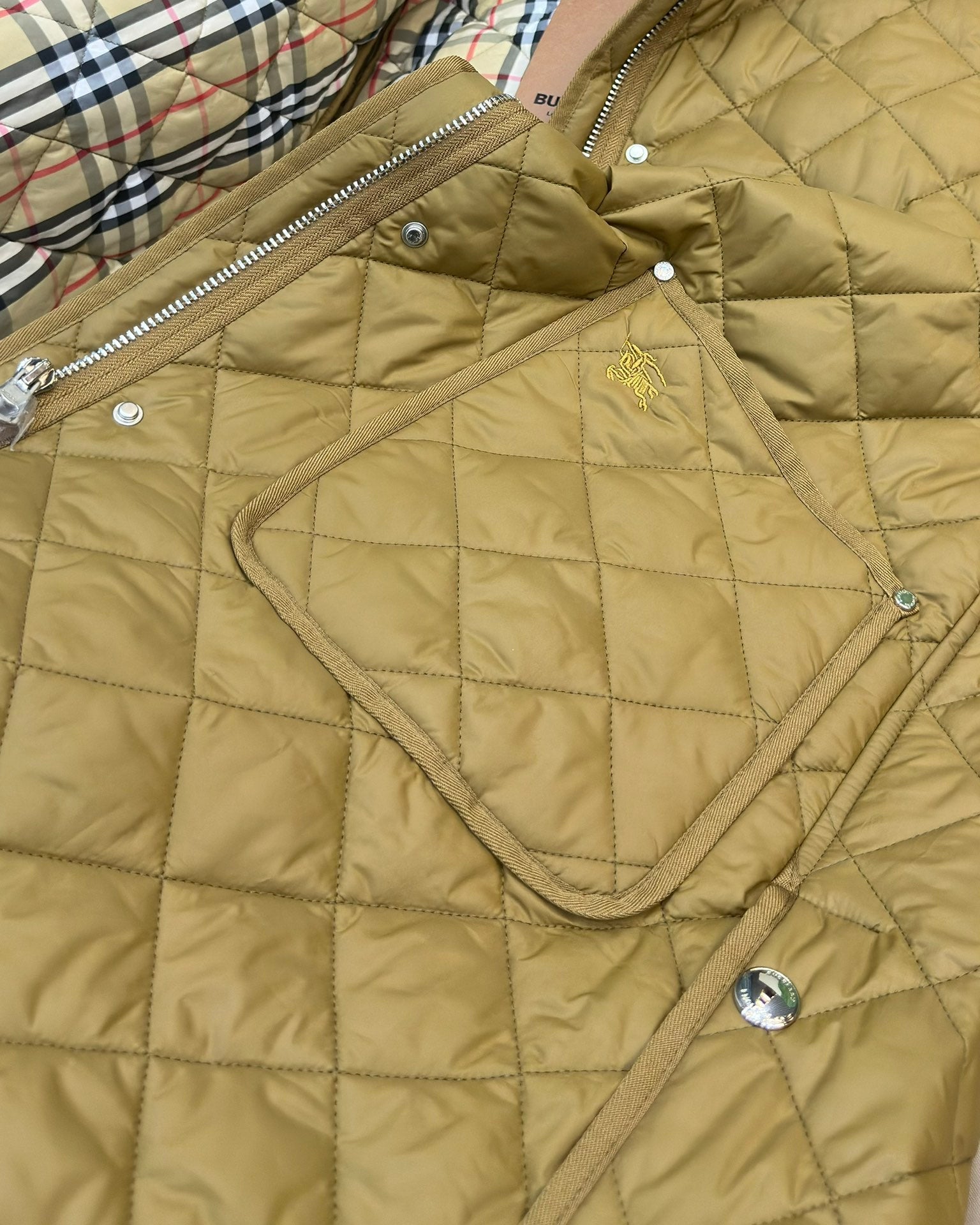 Burberry 25 Quilted Hooded Long Coat Yellow Polyester Cotton