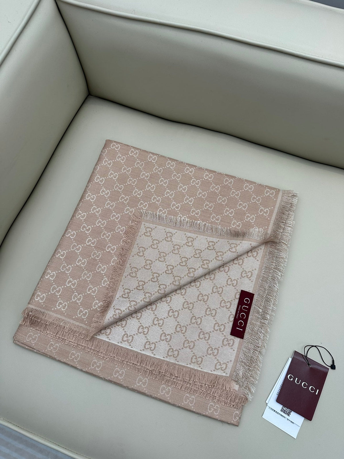 GG Wool Silk Blend Shawl Beige 536807