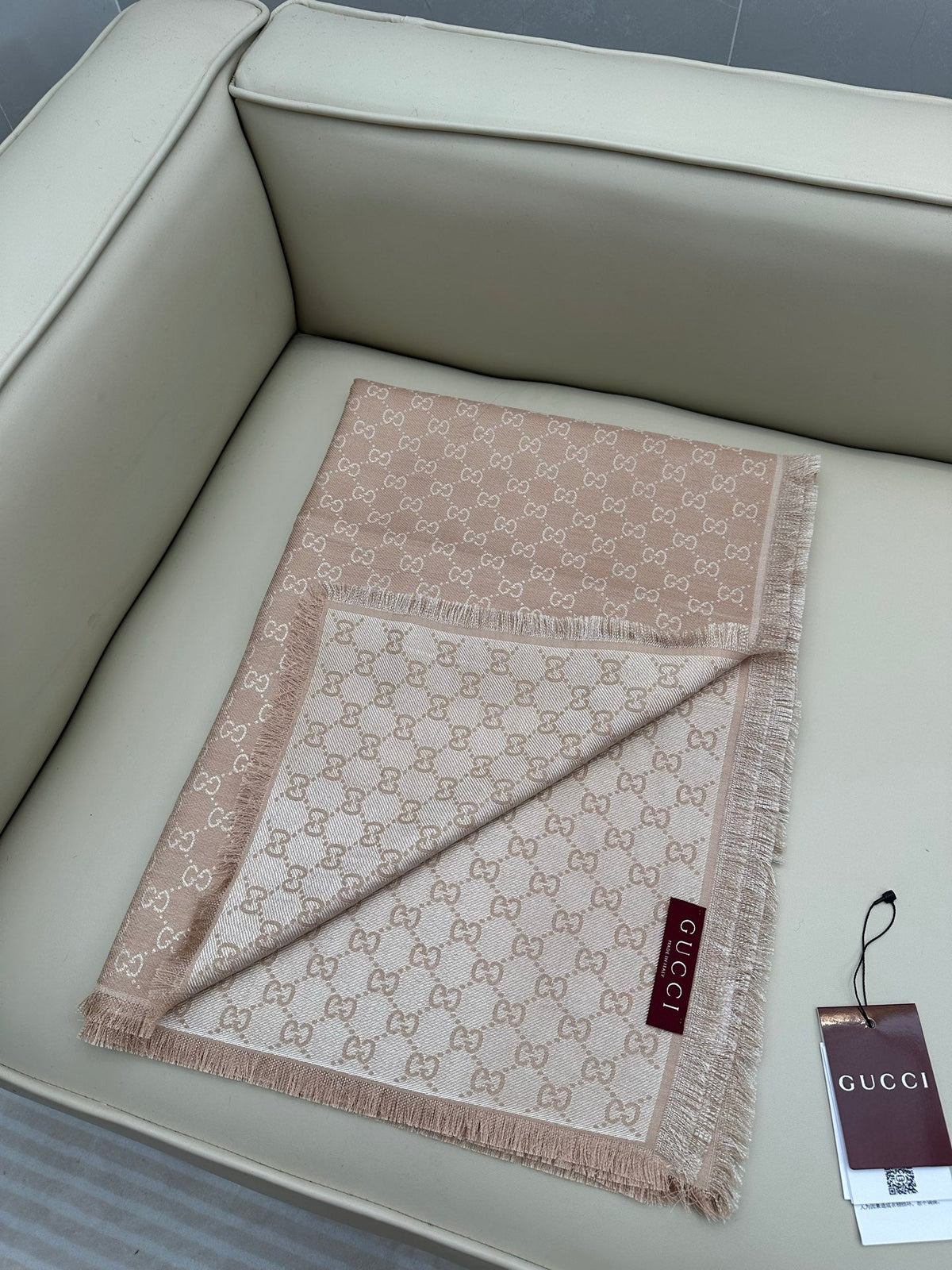 GG Wool Silk Blend Shawl Beige 536807