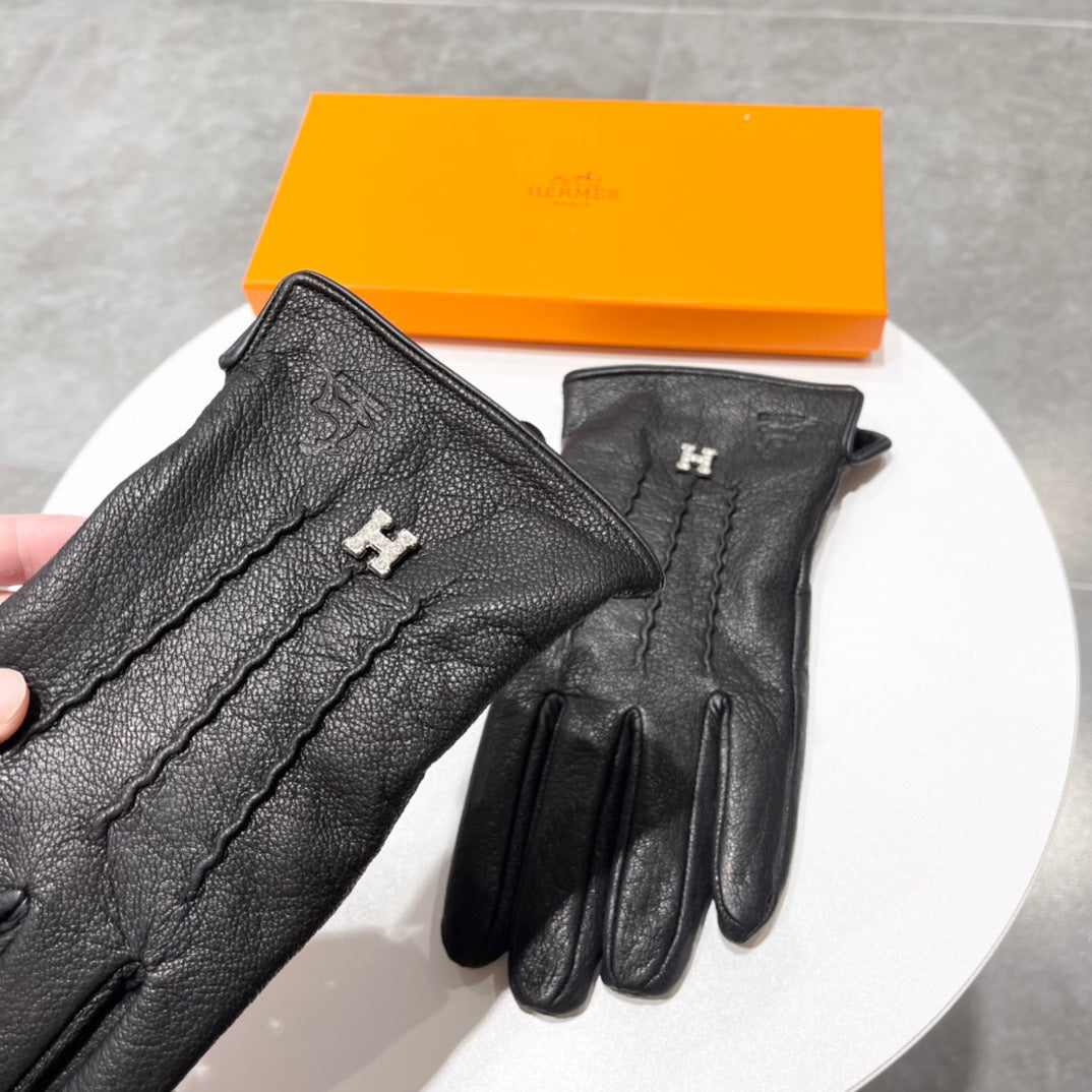 GLOVES IN BLACK DEERSKIN AND FLEECE LINING 228487