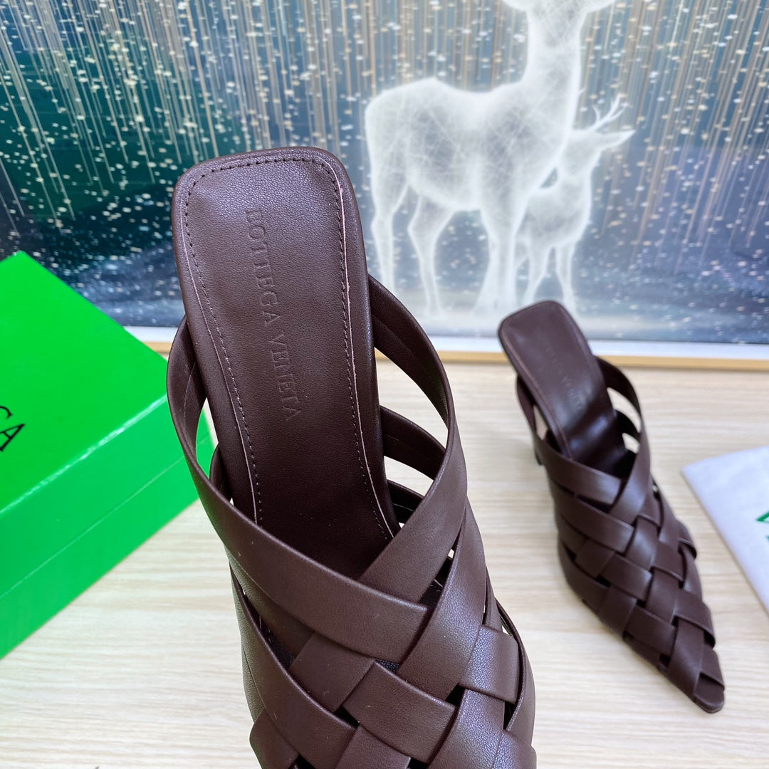 BV 26s Alfie High Mules Chocolate Woven Calfskin