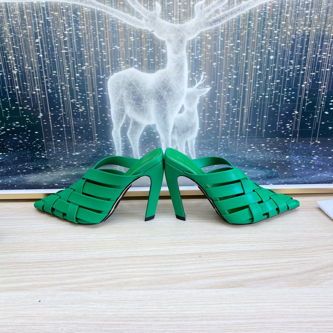 BV 26s Alfie High Mules Emerald Green Woven Calfskin