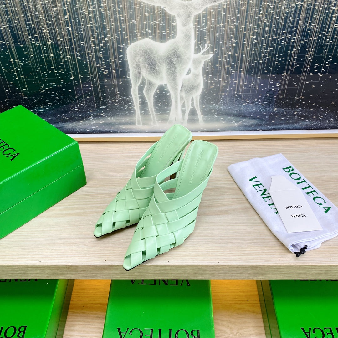 BV 26s Alfie High Mules Green Mint Woven Calfskin
