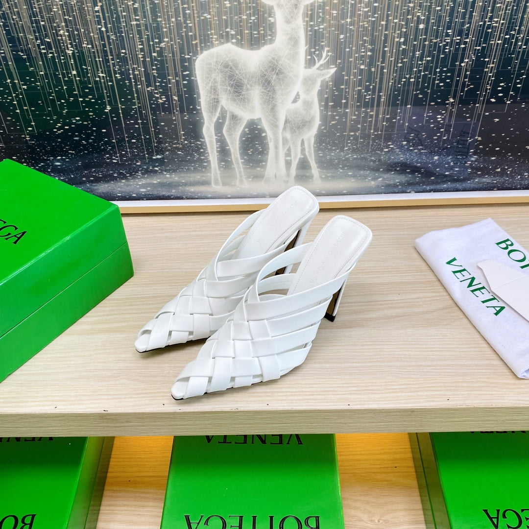 BV 26s Alfie High Mules White Woven Calfskin