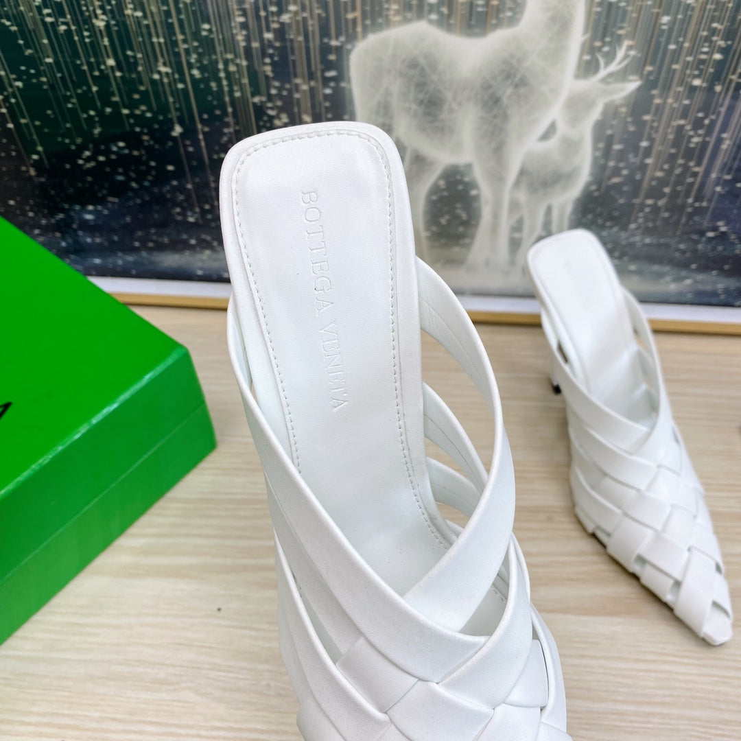 BV 26s Alfie High Mules White Woven Calfskin