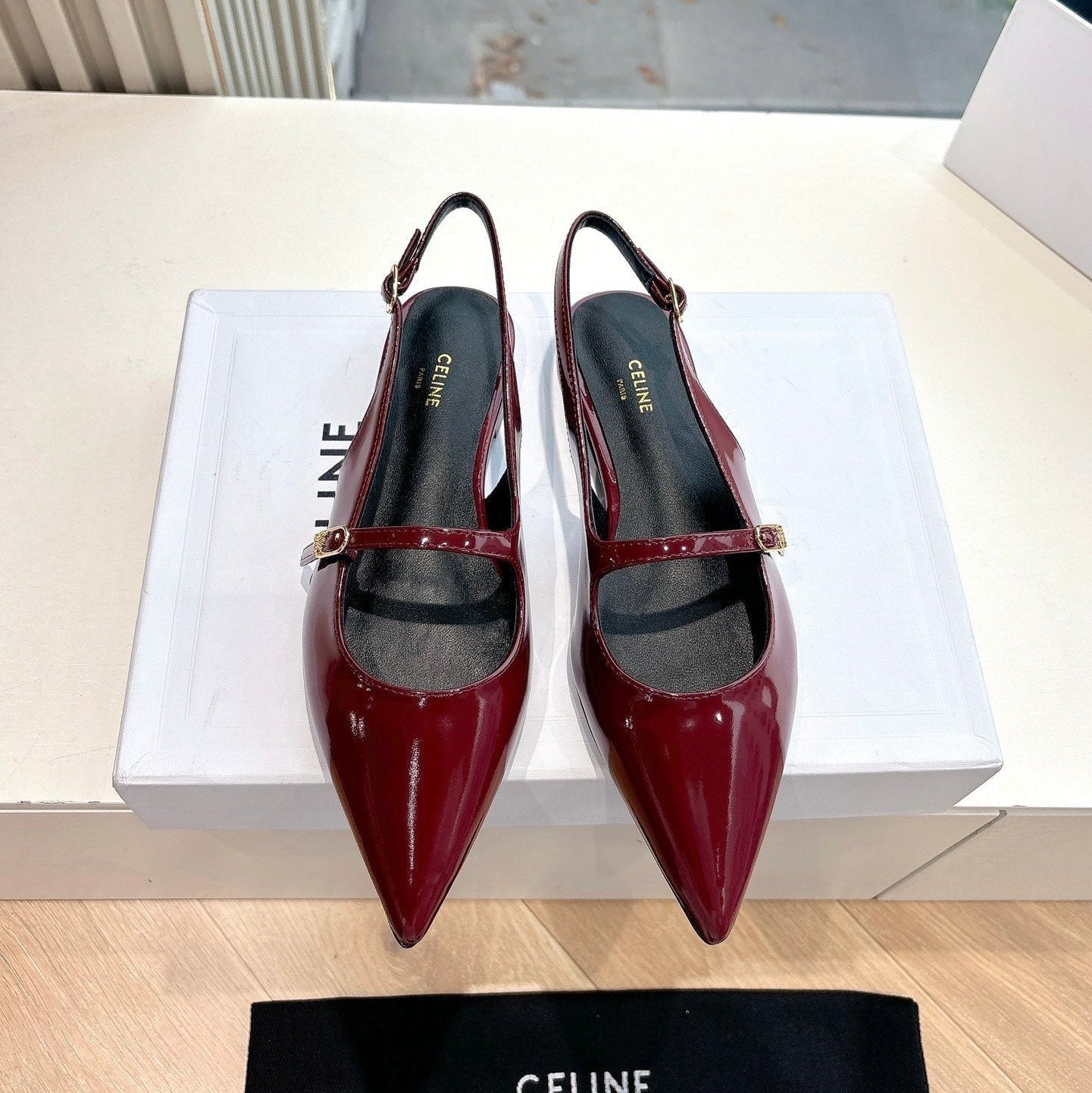 CELINE Slingback Red Patent Leather 285950